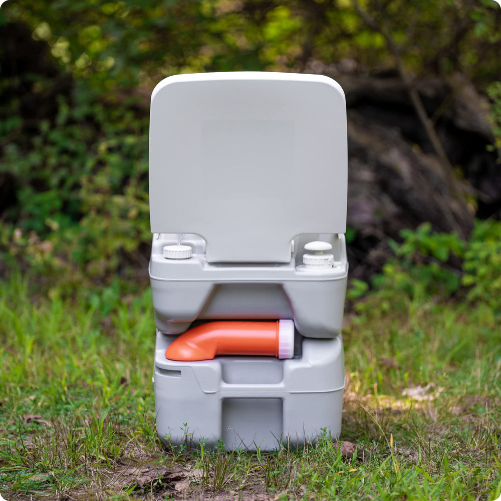 Alpcour portable toilet use scenarios at camping, RV, and boat setups.