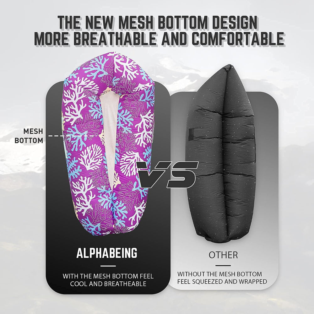 AlphaBeing air sofa shows easy inflation for fast outdoor relaxation.