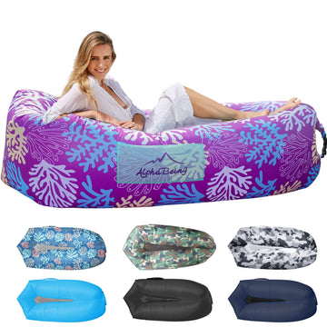 AlphaBeing inflatable lounger setup demonstrates quick outdoor lounging comfort.