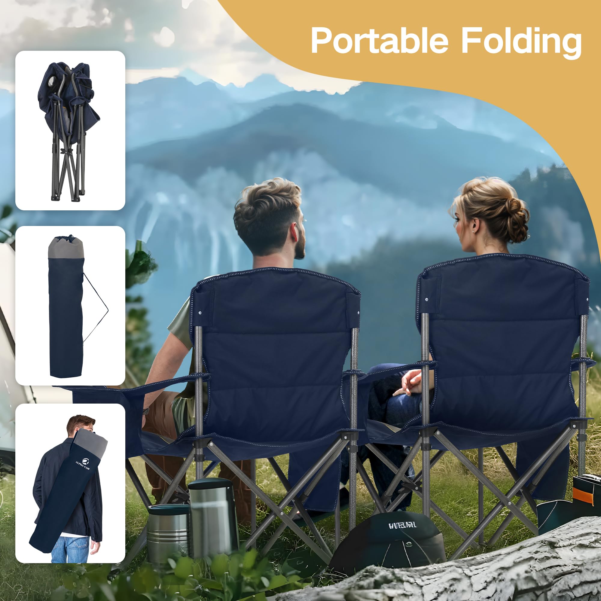 ALPHA CAMP 2PC navy blue fabric adds style and easy maintenance.