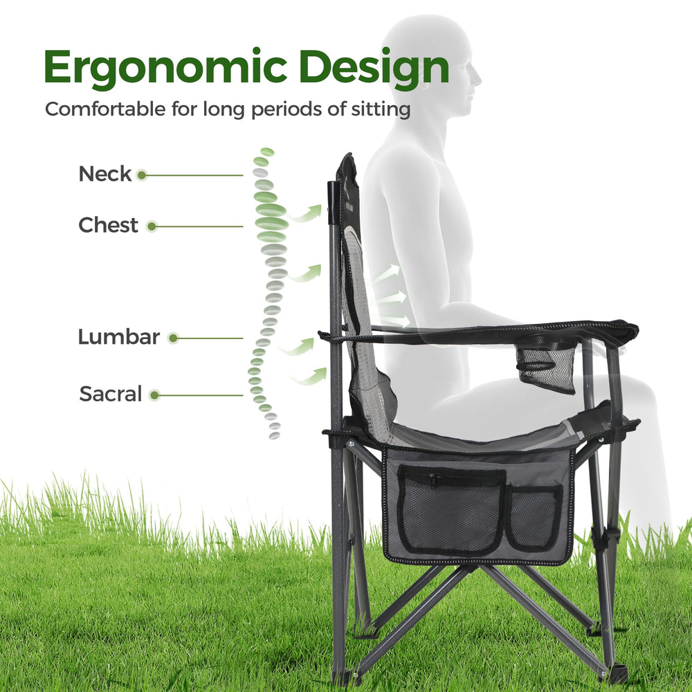 ALPHA CAMP chair with dual cup holders for beverages and devices