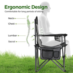 ALPHA CAMP chair with dual cup holders for beverages and devices