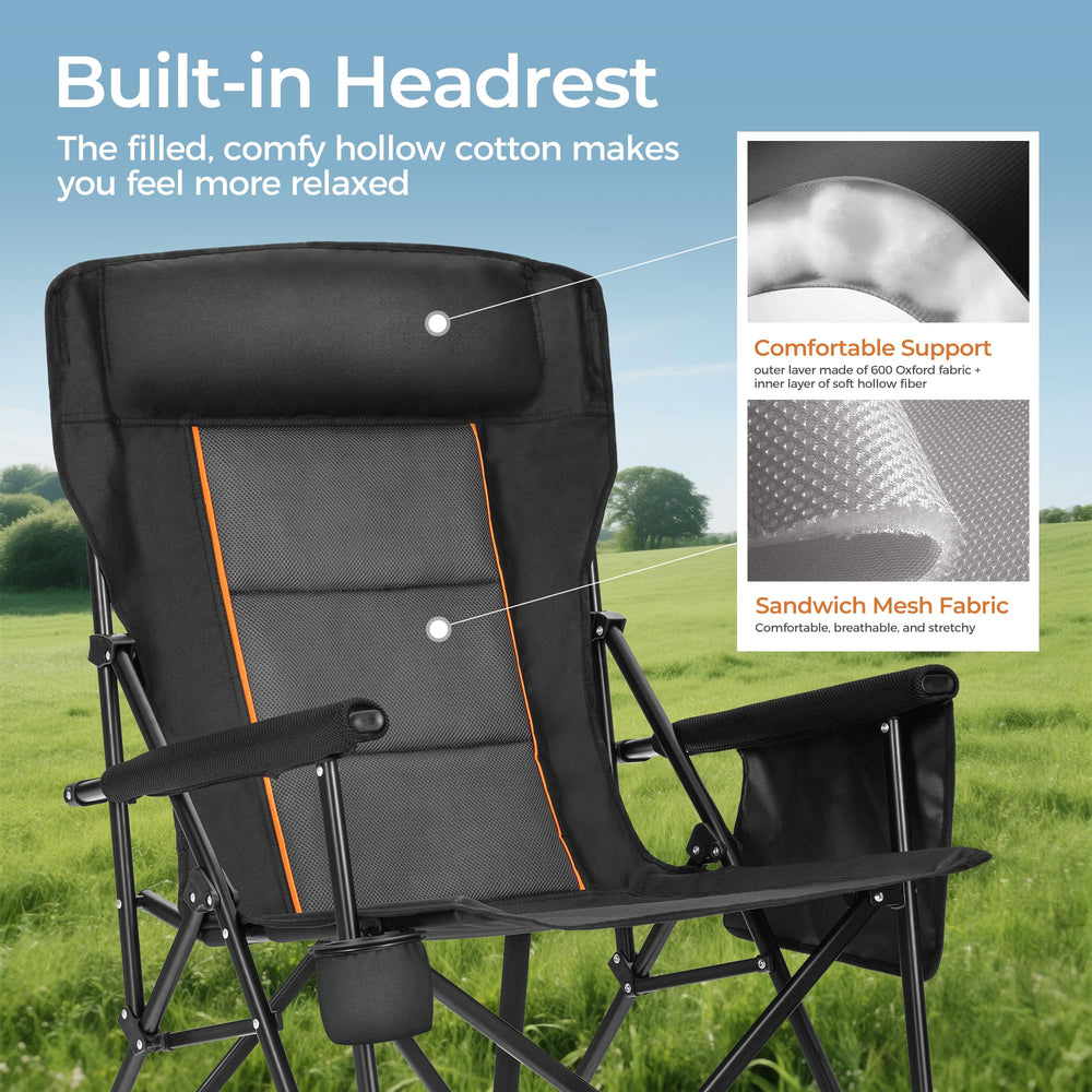ALPHA CAMP 600D Oxford fabric seat resists wear while delivering durable, long-lasting comfort.