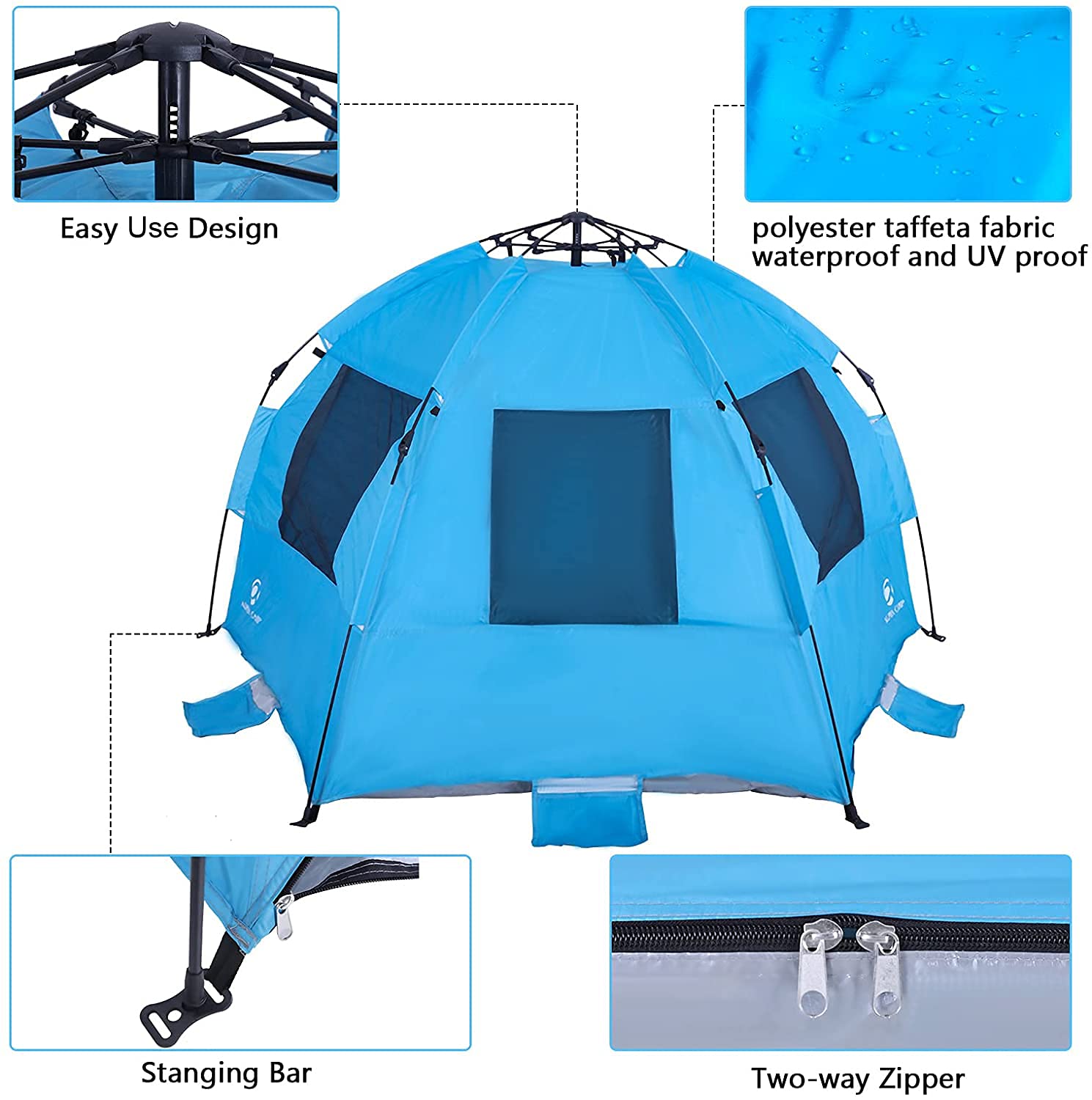 Alpha Camp sun shelter with extended porch for extra shade