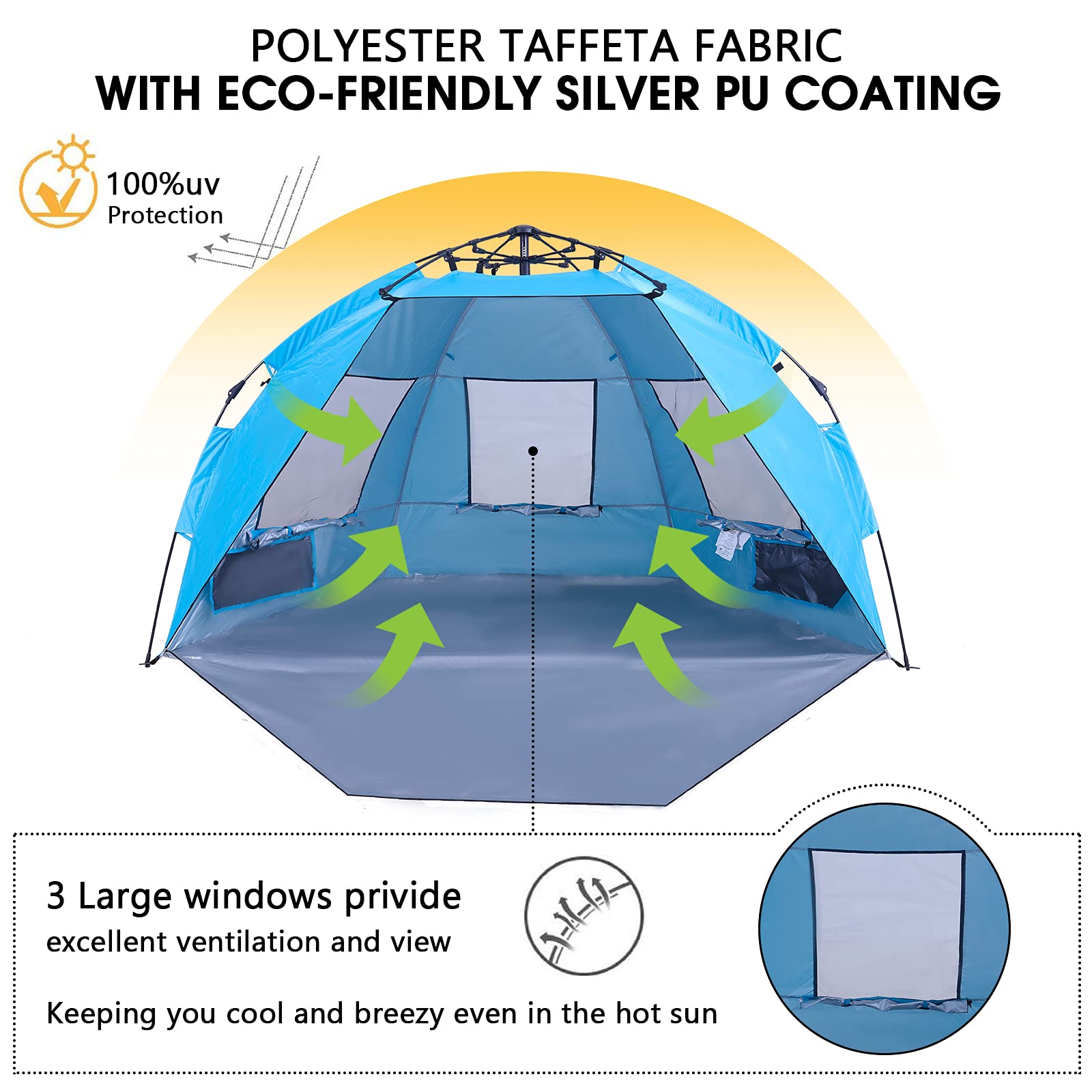 Alpha Camp beach tent with UV protection for sunny days