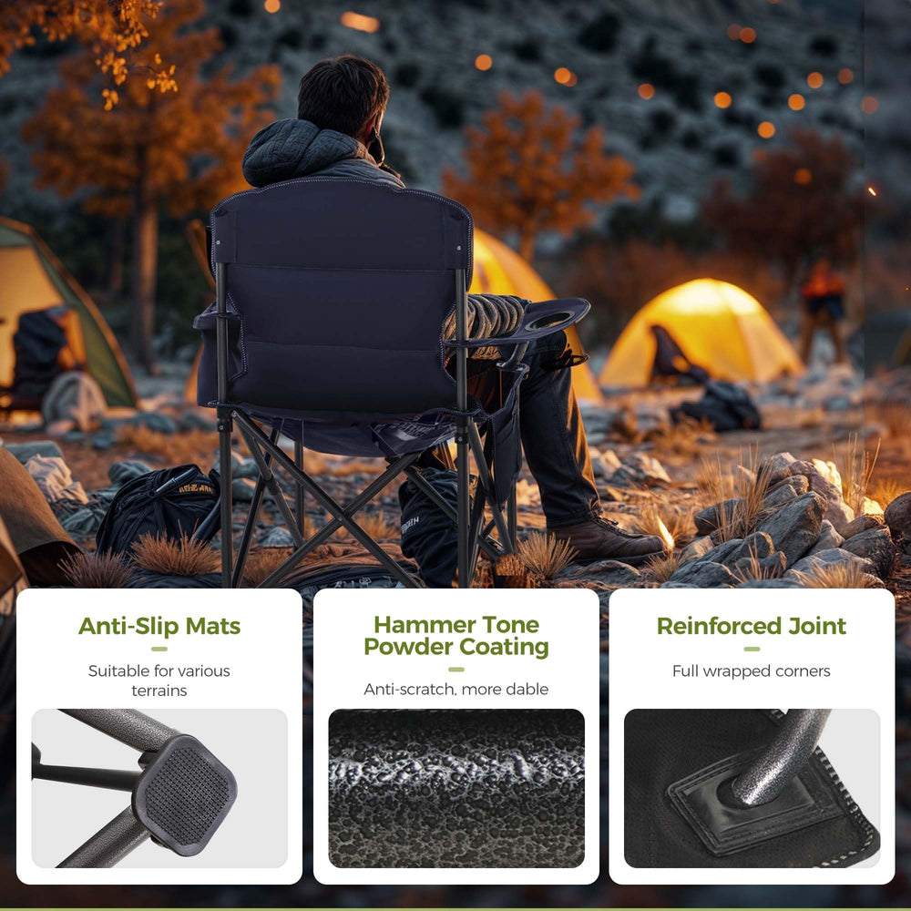 ALPHA CAMP blue and grey colorway complements outdoor setup