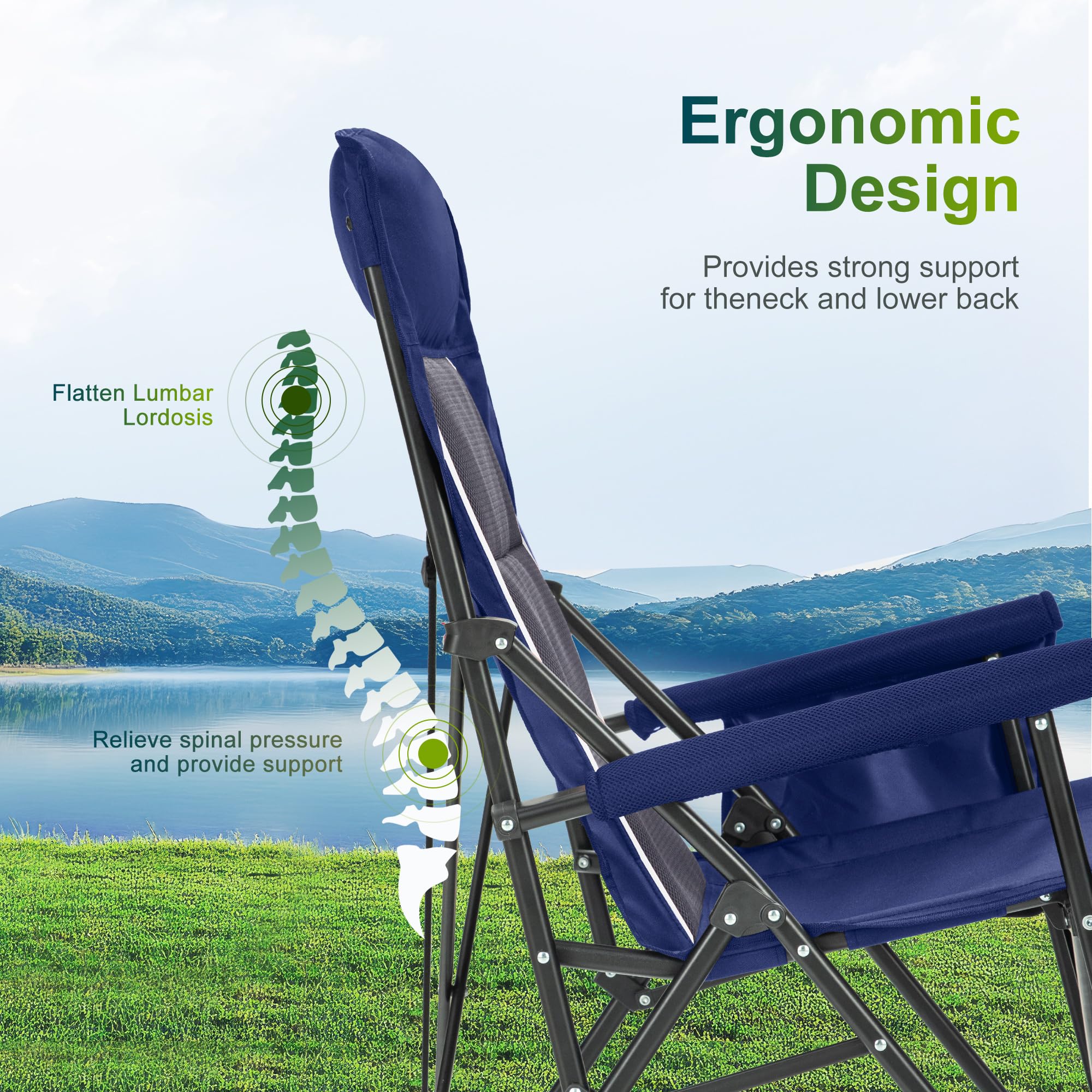 ALPHA CAMP chair uses durable 600D Oxford fabric for easy care.