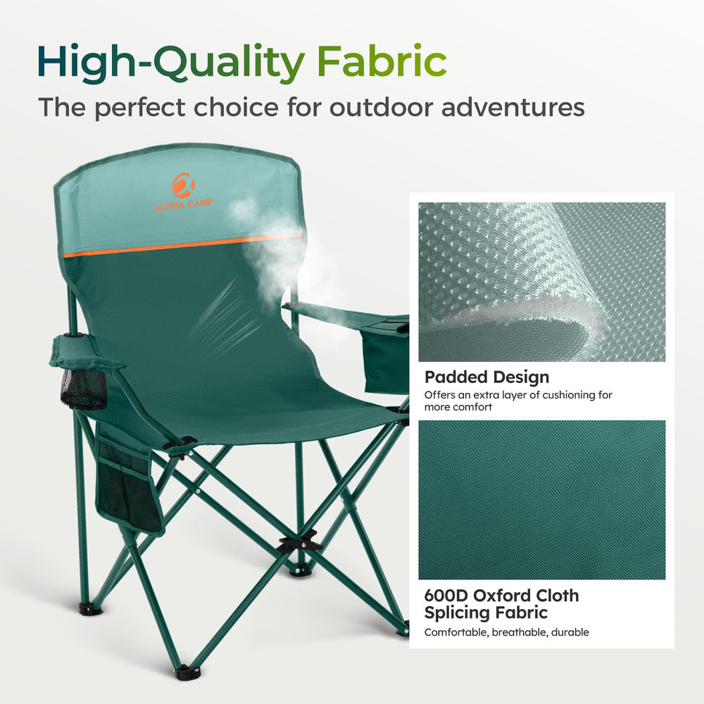 ALPHA CAMP folding chair weighs 11 lbs for easy transport.