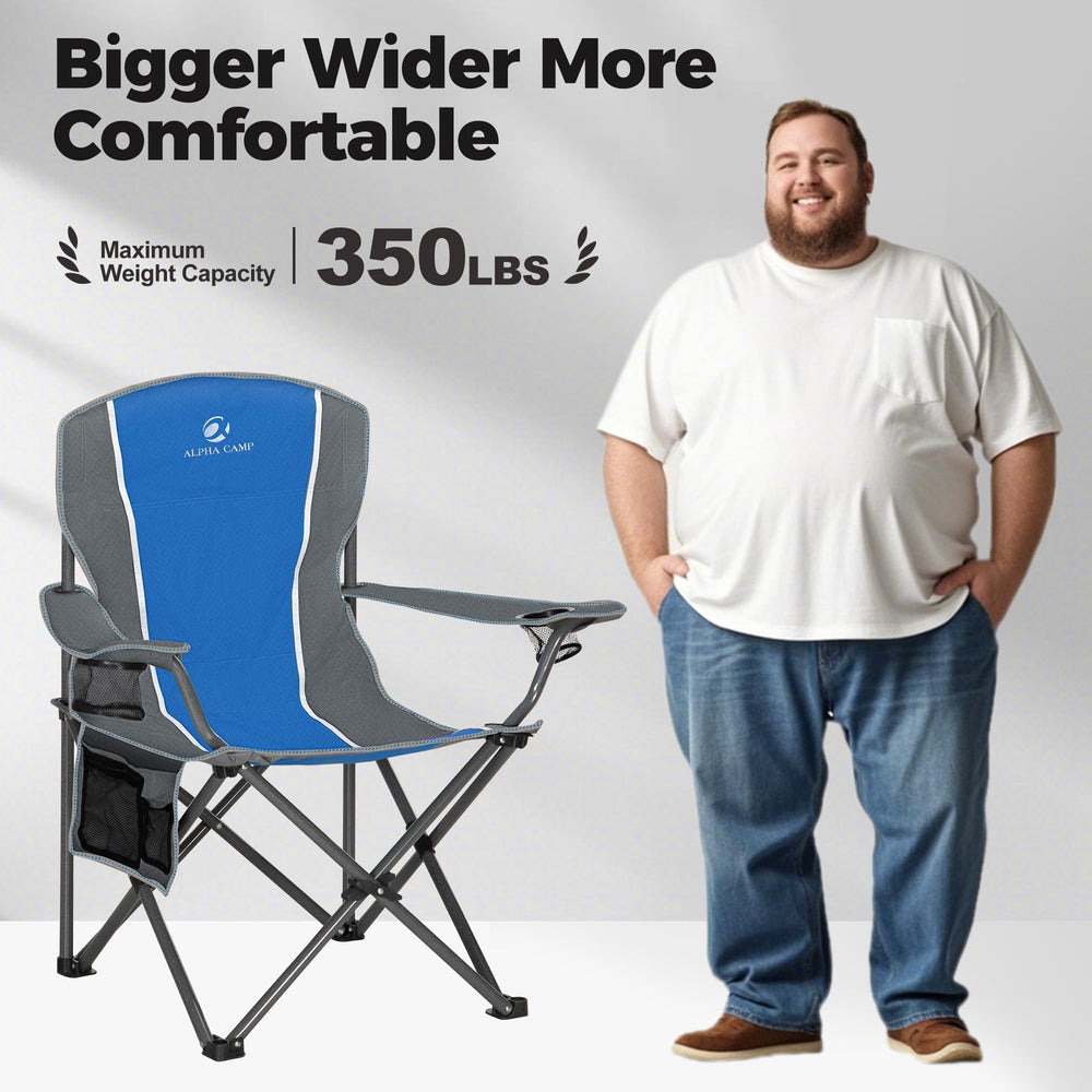 ALPHA CAMP chair arm-rest cup holder keeps drinks within reach.