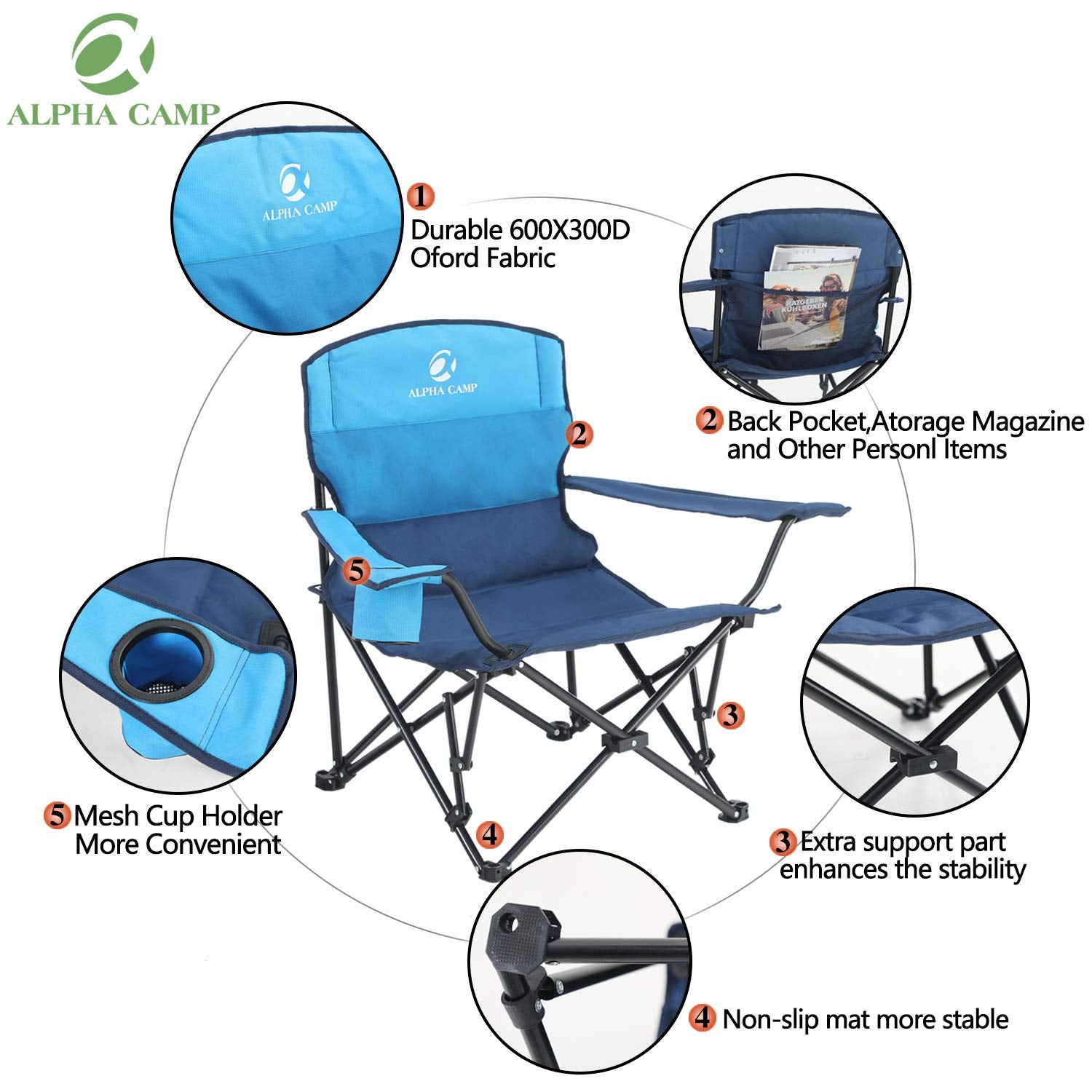 ALPHA CAMP back-pocket storage keeps essentials.