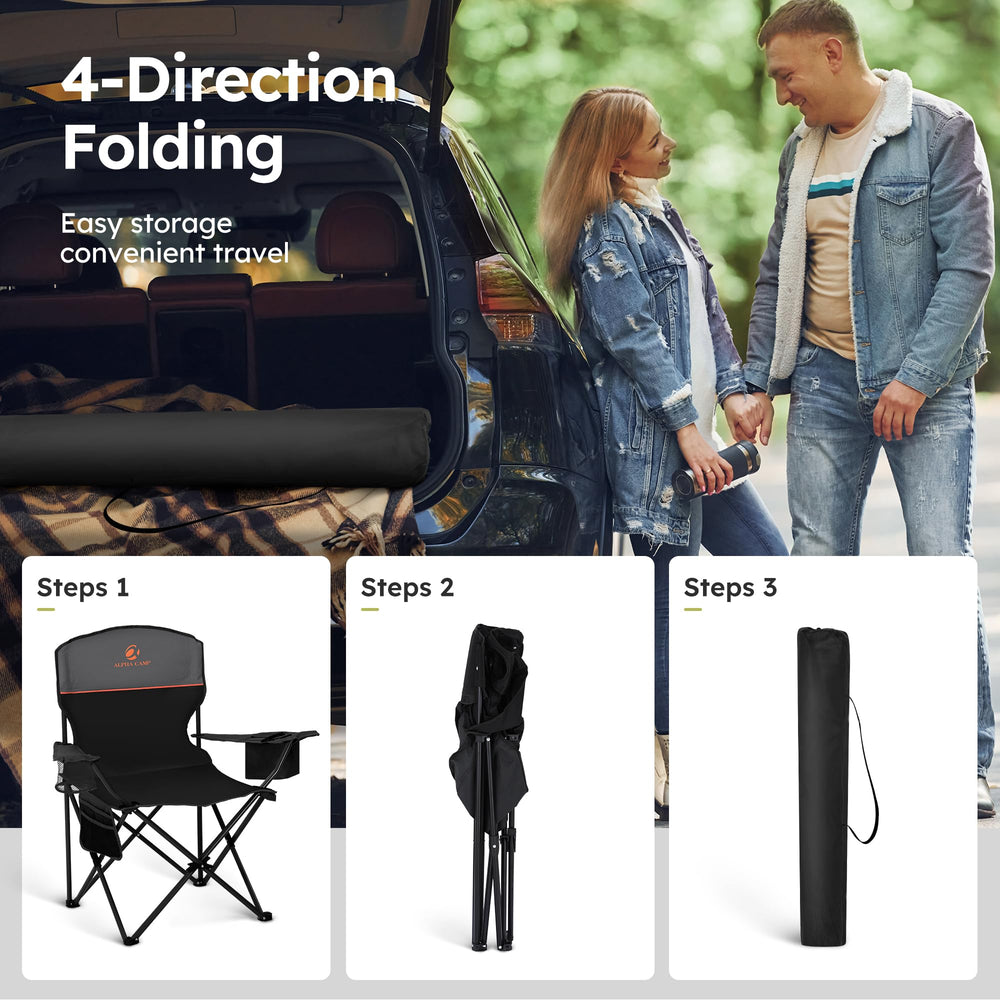 ALPHA CAMP chair black color closeup highlighting fabric and frame