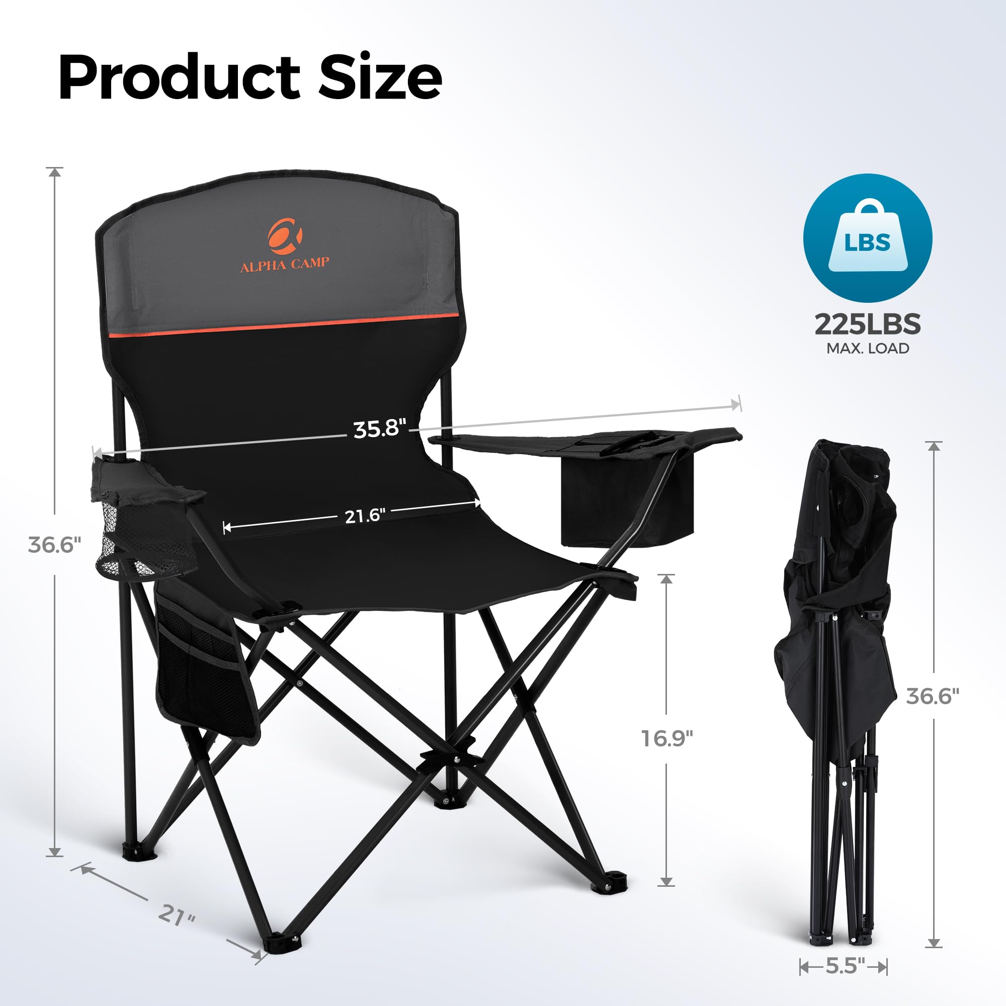 ALPHA CAMP chair with cooler pouch ready for drinks on outdoor adventures