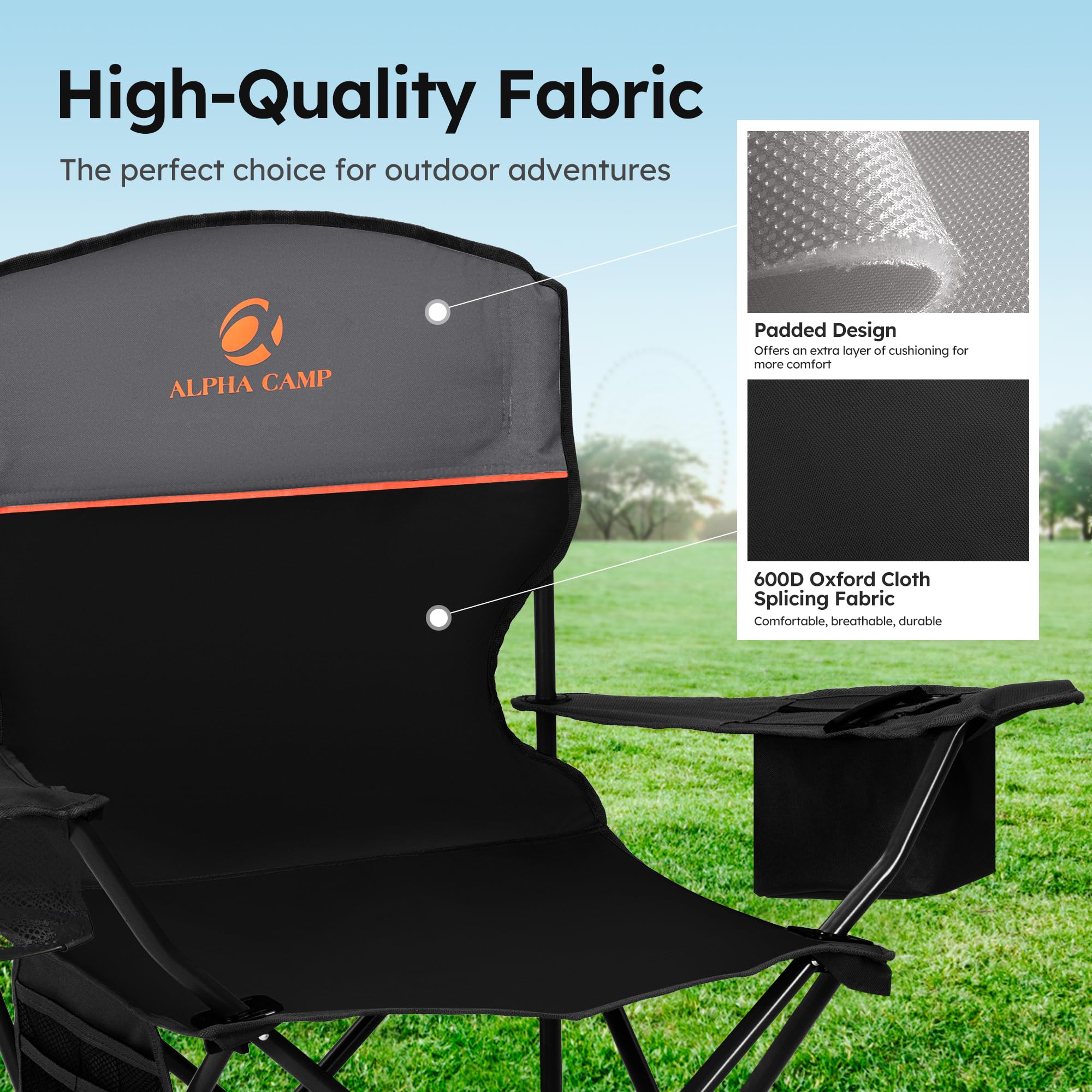 ALPHA CAMP chair cup holder and side pocket for essentials at beach or tailgate