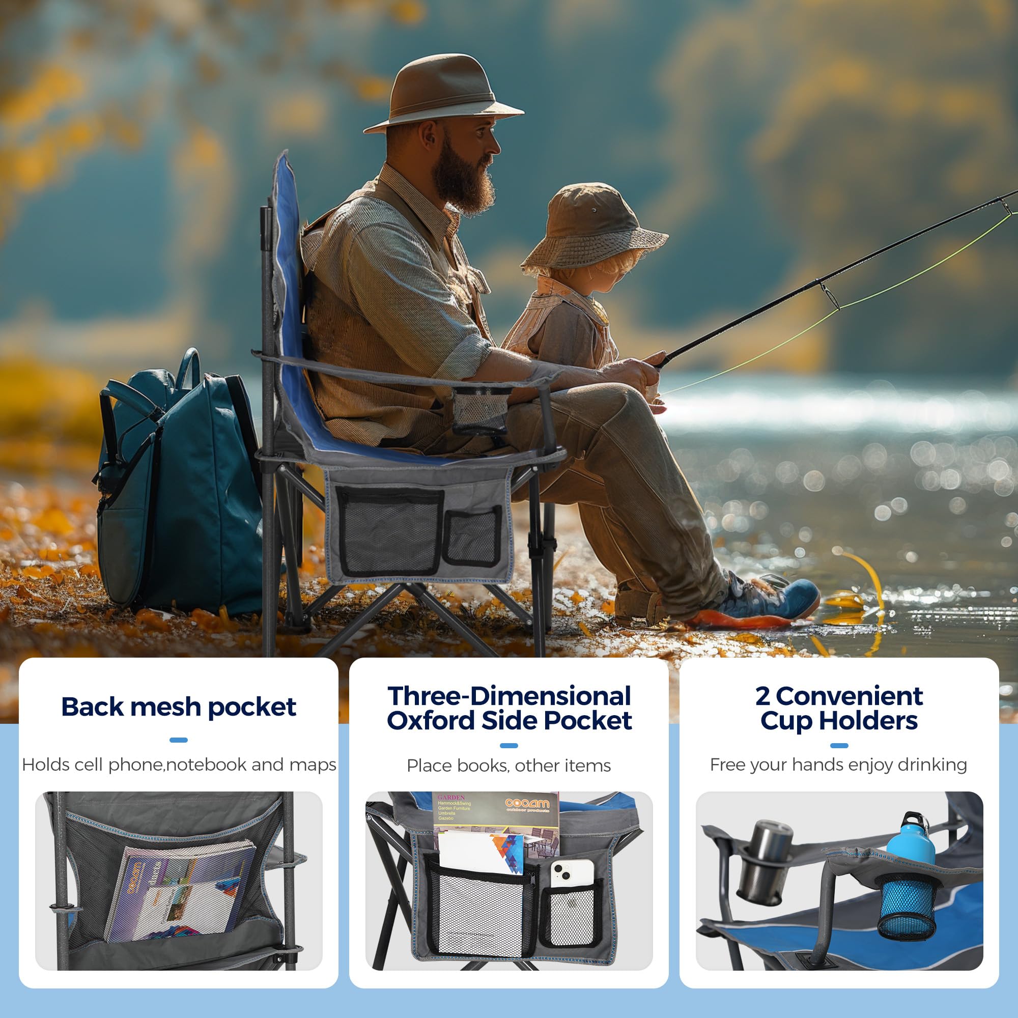 ALPHA CAMP chair fully padded back and seat for comfort.