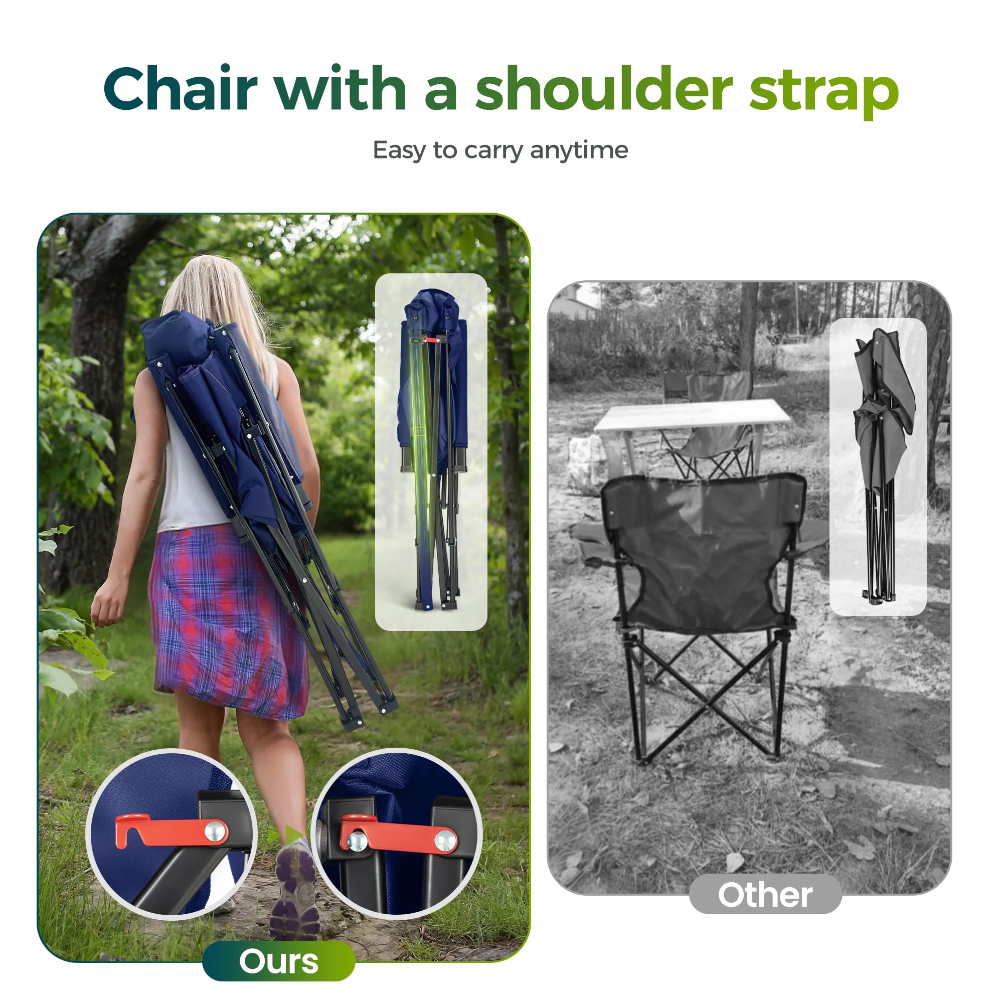ALPHA CAMP chair includes a carry bag for portable seating.