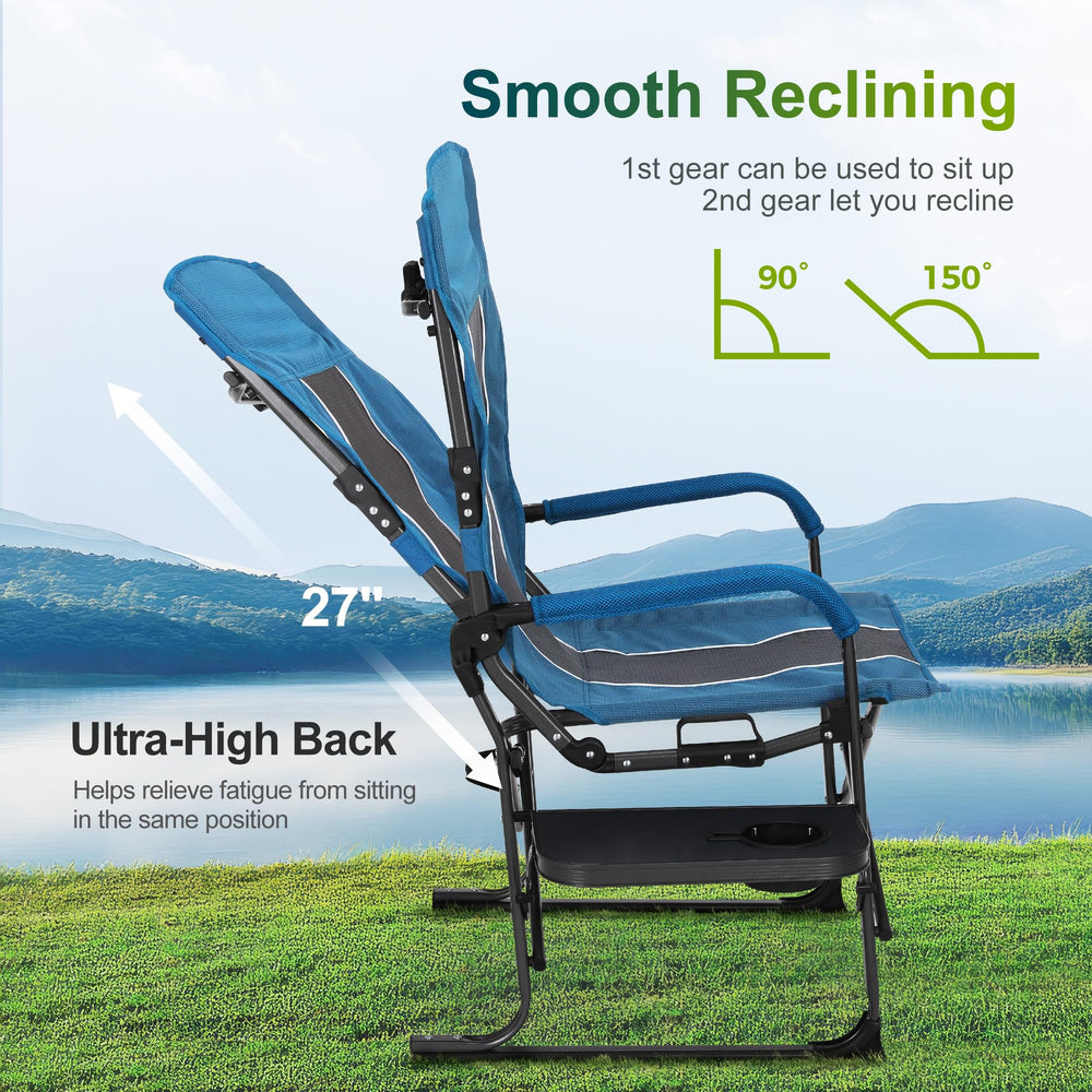 ALPHA CAMP reclining chair offers two-position adjustment.