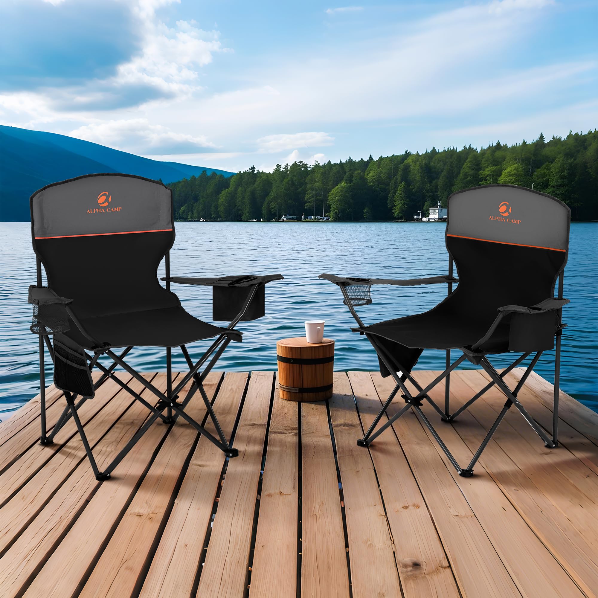 ALPHA CAMP chair setup side view showing quick folding for camping or tailgates