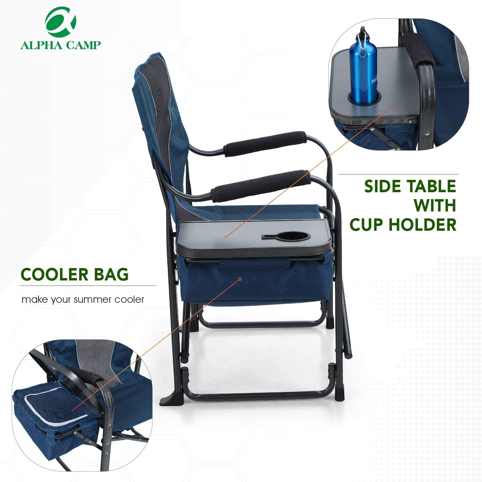 ALPHA CAMP Director Chair ergonomic padded armrests and headrest