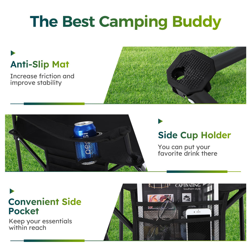 ALPHA CAMP chair side pocket stores phone and sunglasses within reach