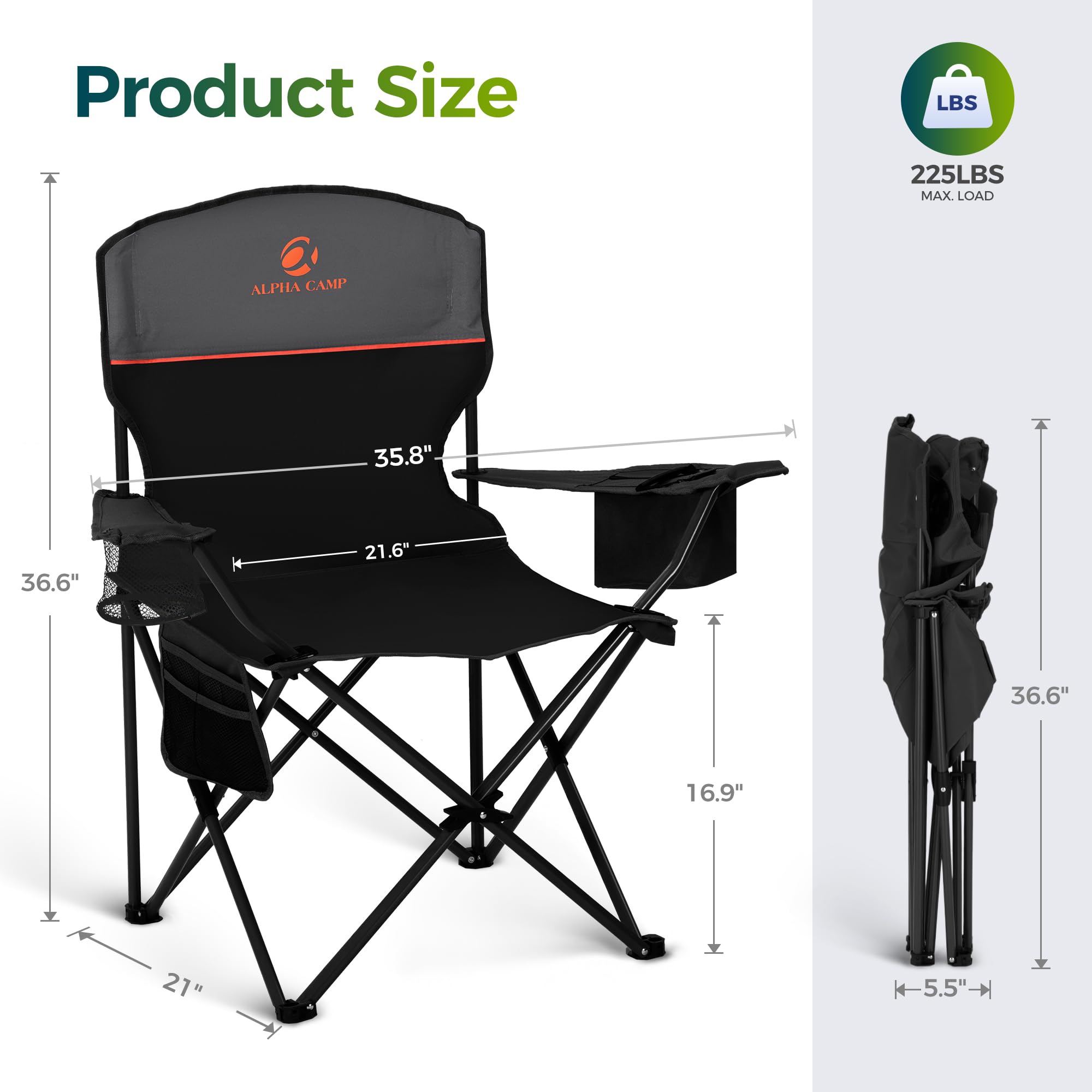 ALPHA CAMP chair with X-shaped reinforcement highlighting stability on uneven ground