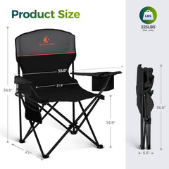 ALPHA CAMP chair with X-shaped reinforcement highlighting stability on uneven ground