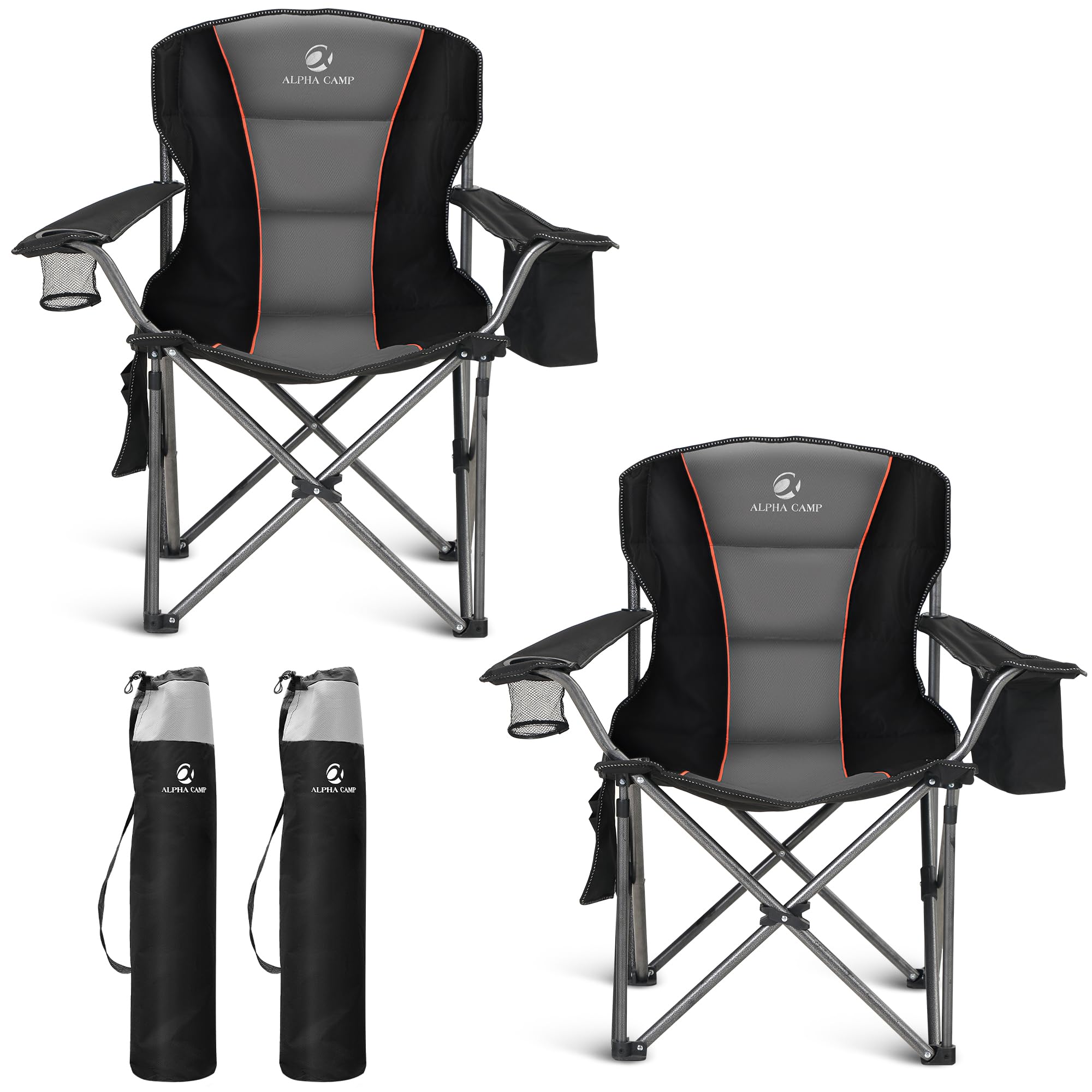 ALPHA CAMP folding chair closed for compact storage and easy transport.