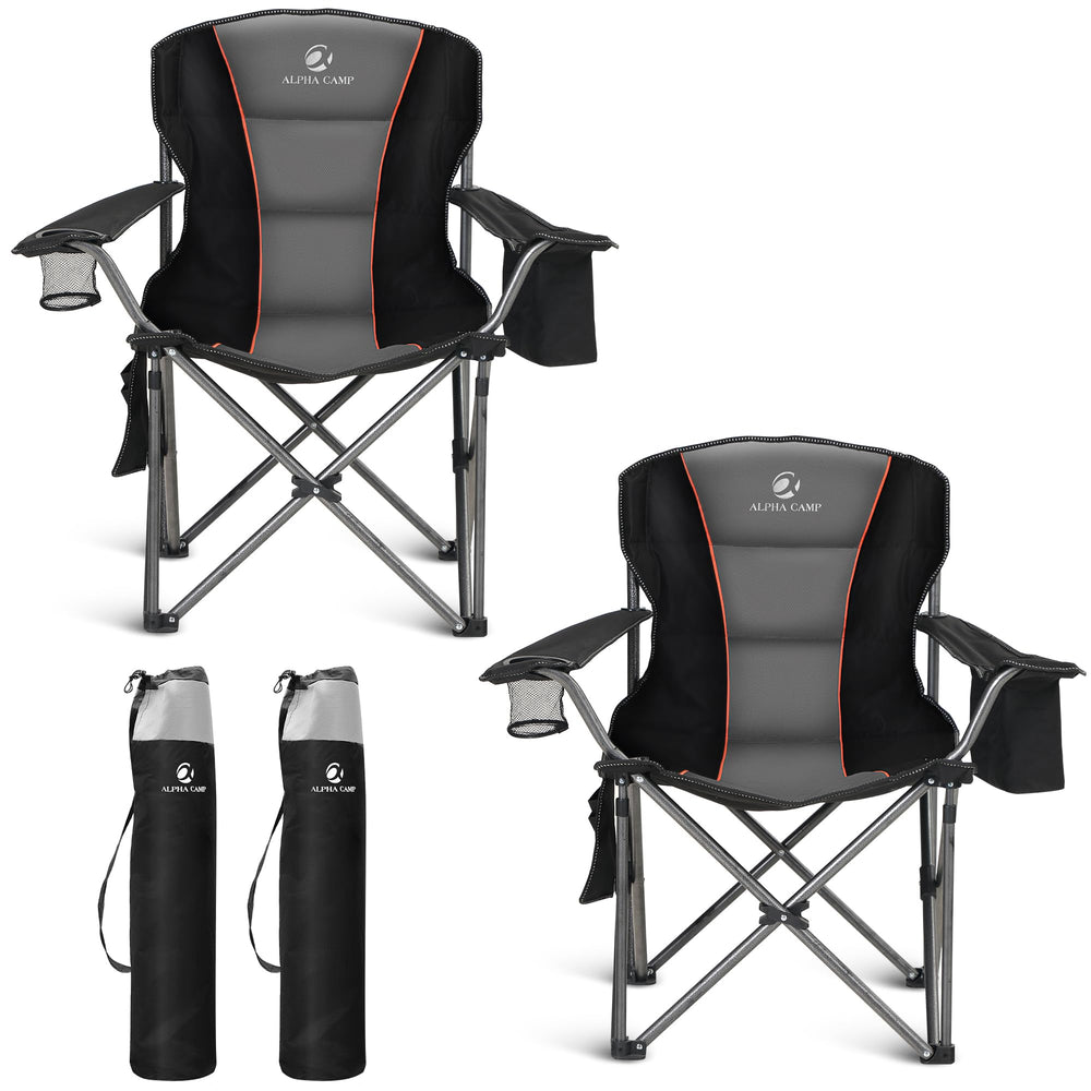 ALPHA CAMP folding chair closed for compact storage and easy transport.