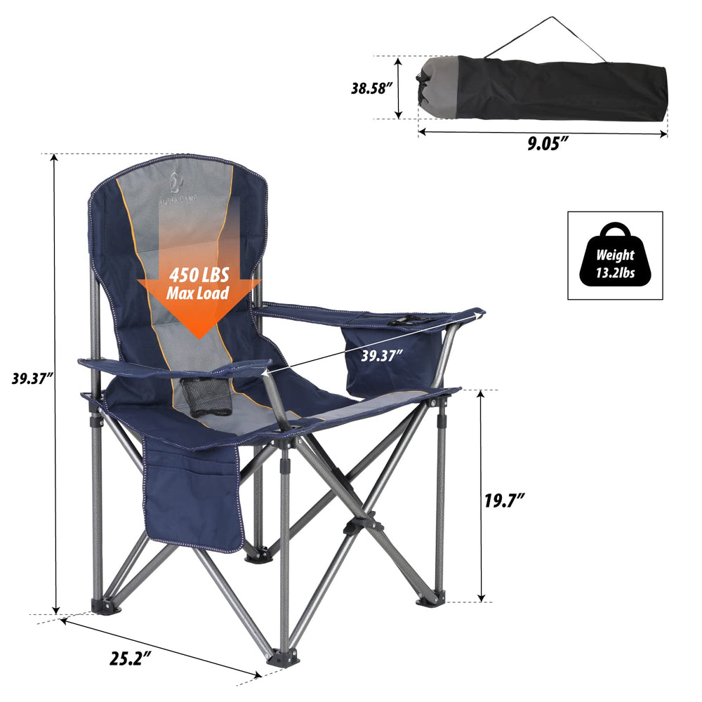 ALPHA CAMP chair with cooler bag provides convenient refreshment storage for camping.
