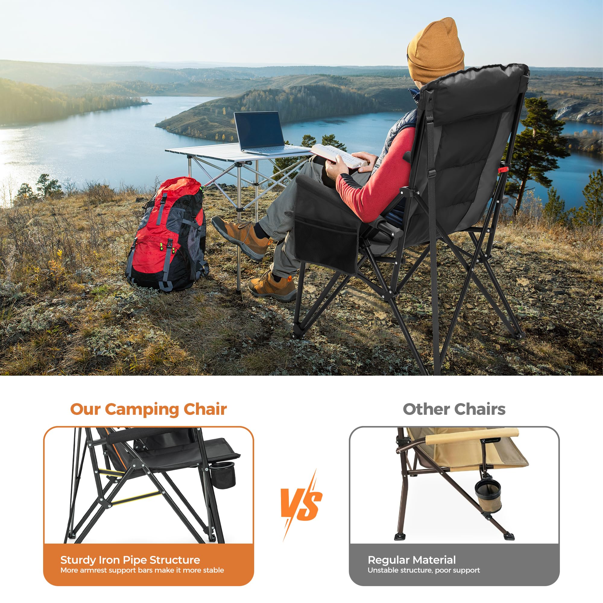 ALPHA CAMP folding chair with easy setup saves time for quick outdoor gatherings.