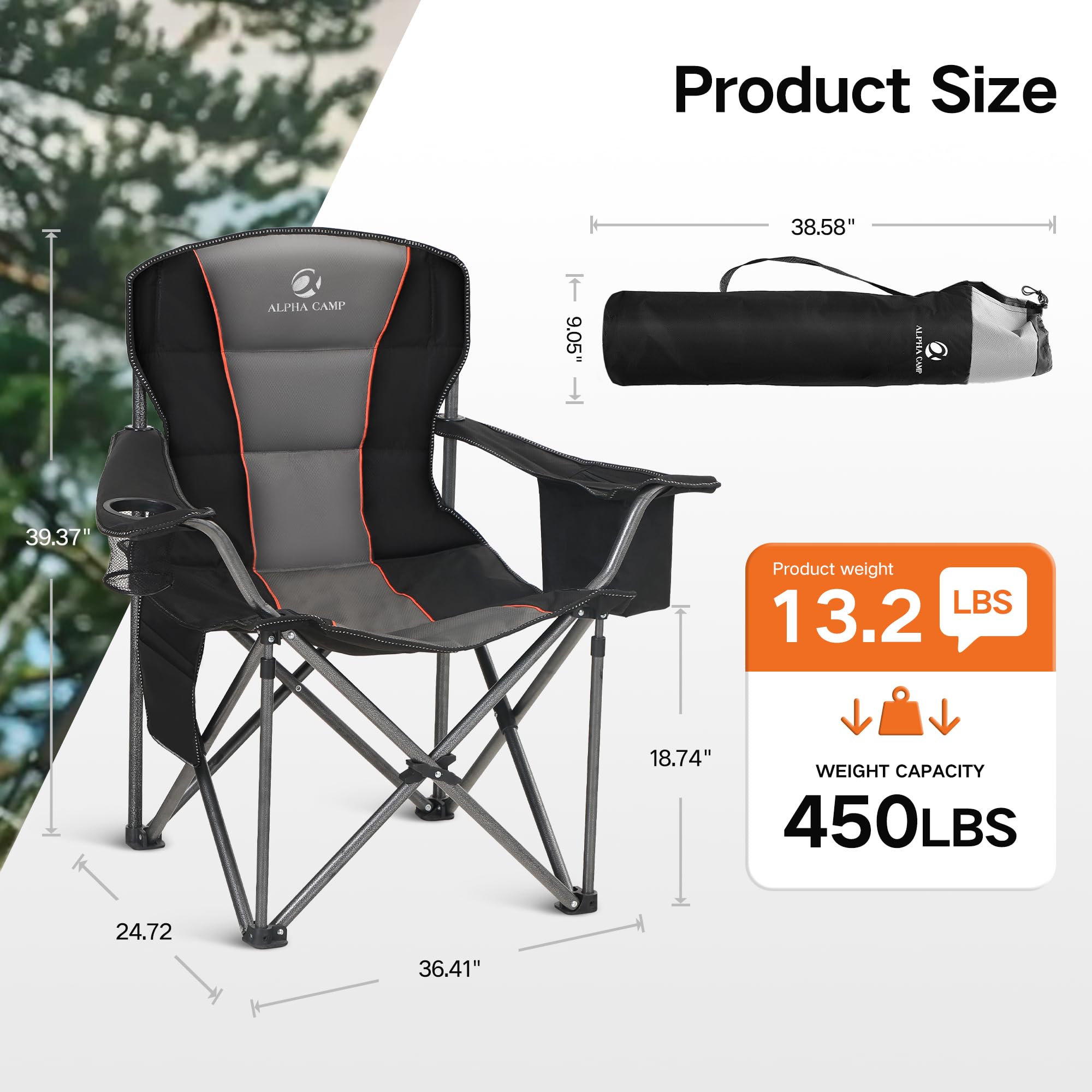 ALPHA CAMP chair frame details show sturdy 22mm steel tubes.