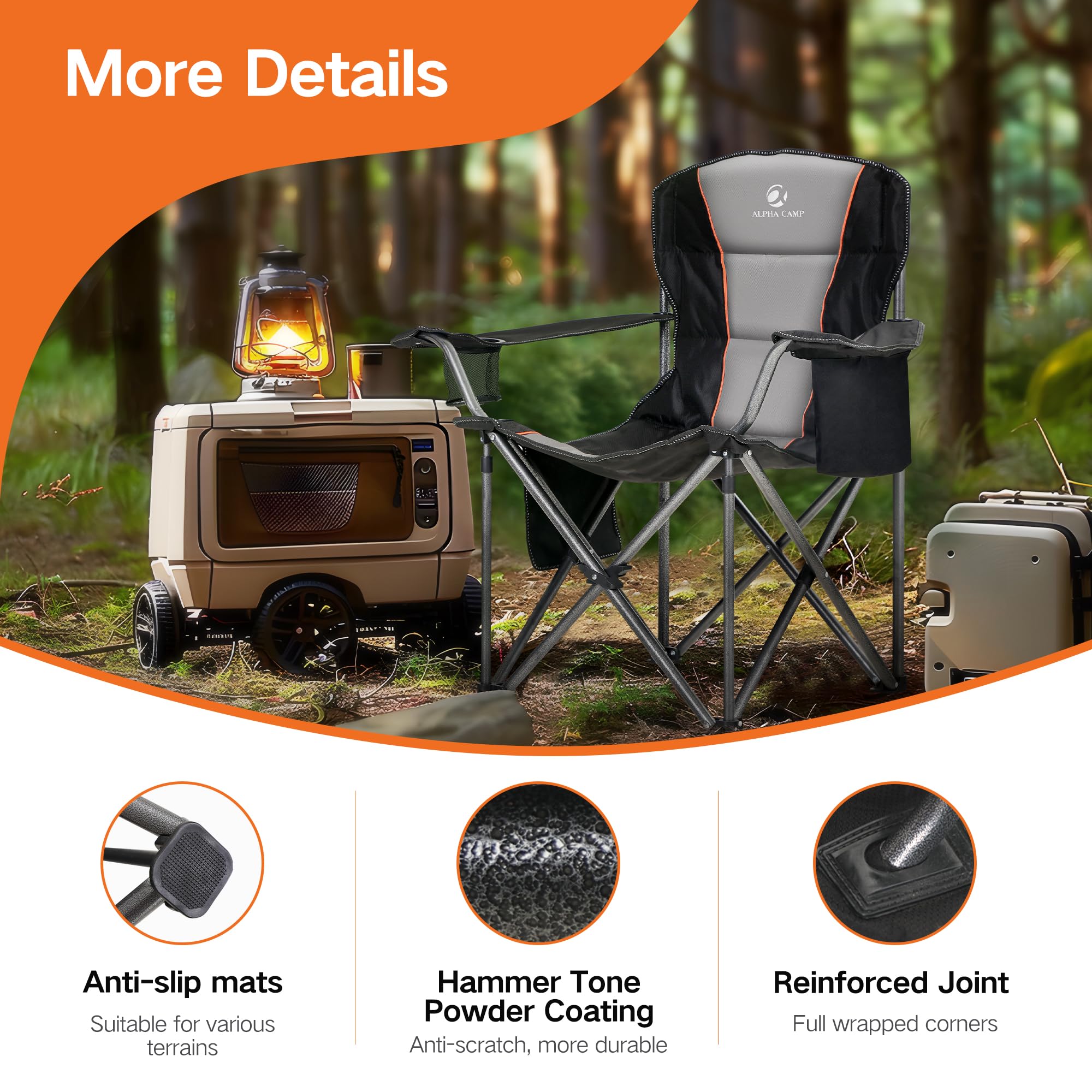 ALPHA CAMP chair hammer-tone frame resists rust and scratches