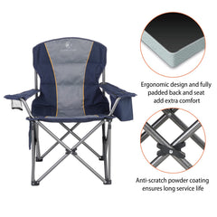 ALPHA CAMP folding chair features mesh cup holder for quick beverage access outdoors.