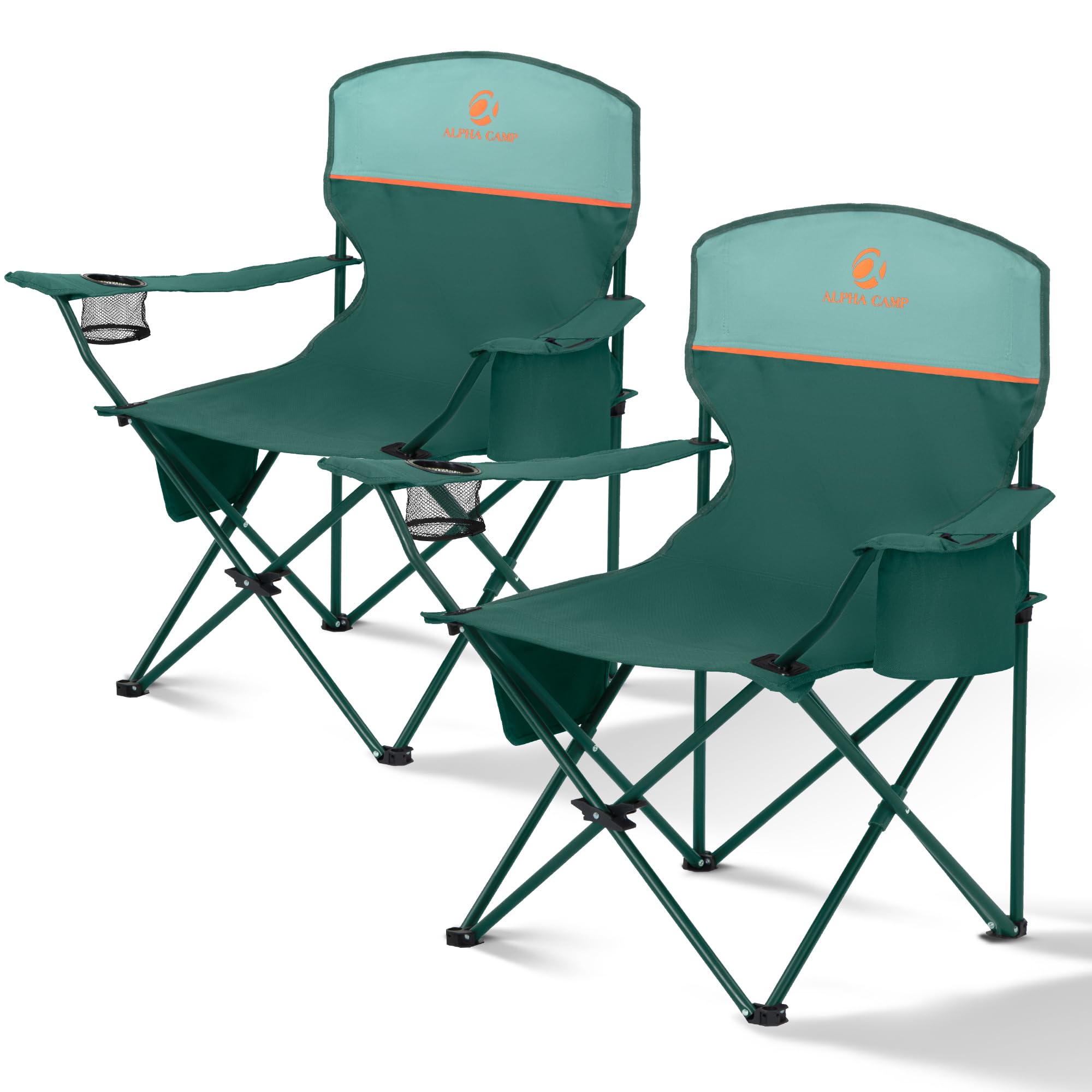 ALPHA CAMP folding chair with sturdy X-frame for stable outdoor seating.