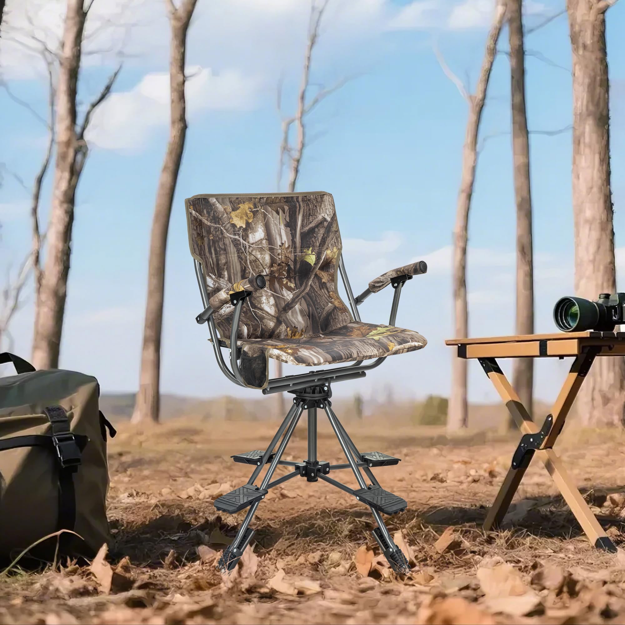 ALPHA CAMP folding hunting chair 360° silent swivel for stealth repositioning