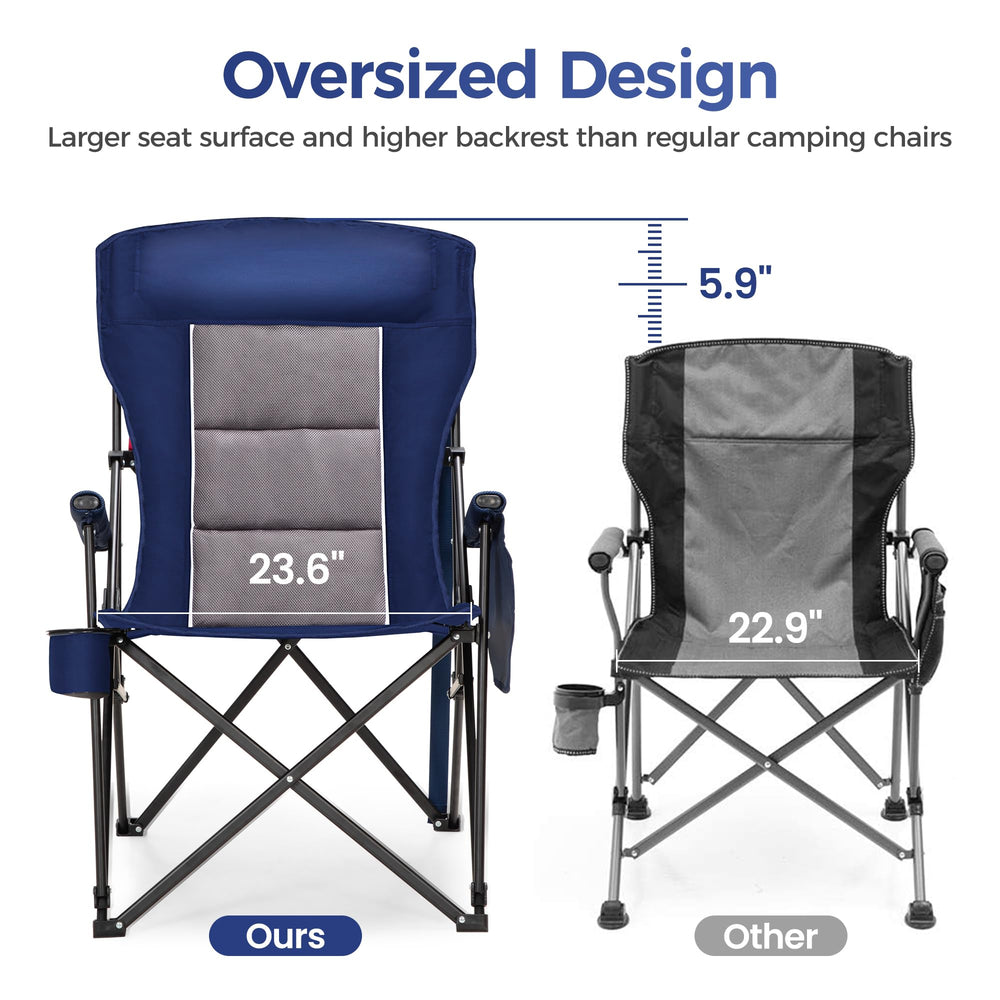 ALPHA CAMP headrest-equipped chair provides neck support during extended lounge sessions