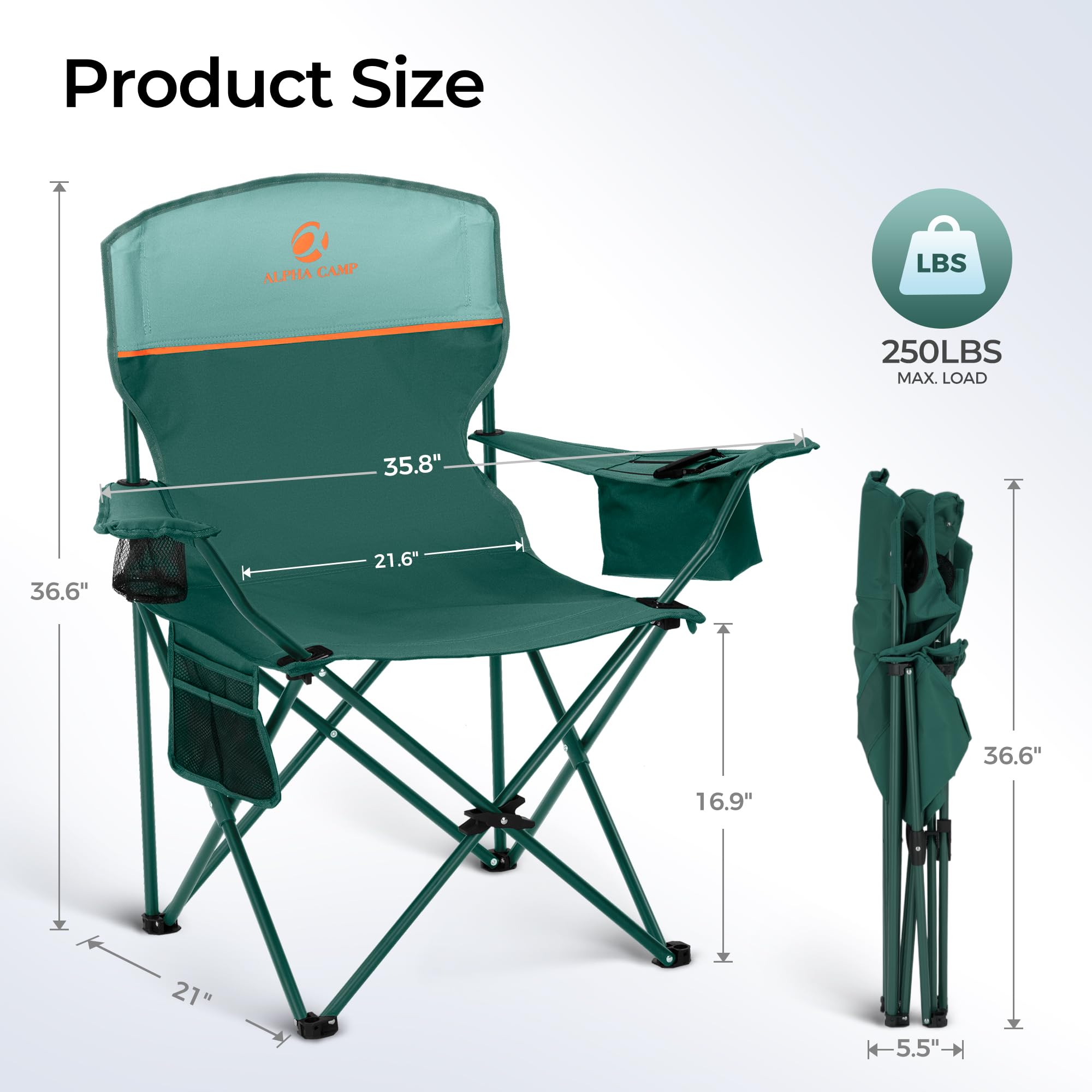 ALPHA CAMP heavy-duty chair frame and 600D fabric for durable outdoor seating