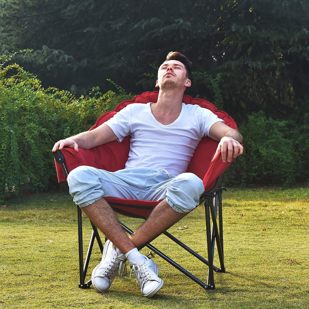 ALPHA CAMP Moon Chair folding cup holder keeps drinks within reach.