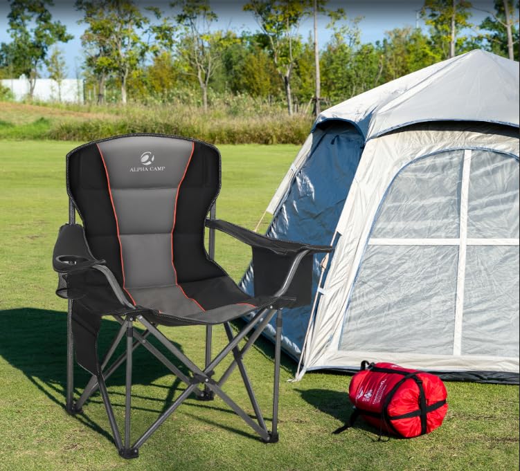 ALPHA CAMP oversized folding chair with cooler bag keeping drinks cool