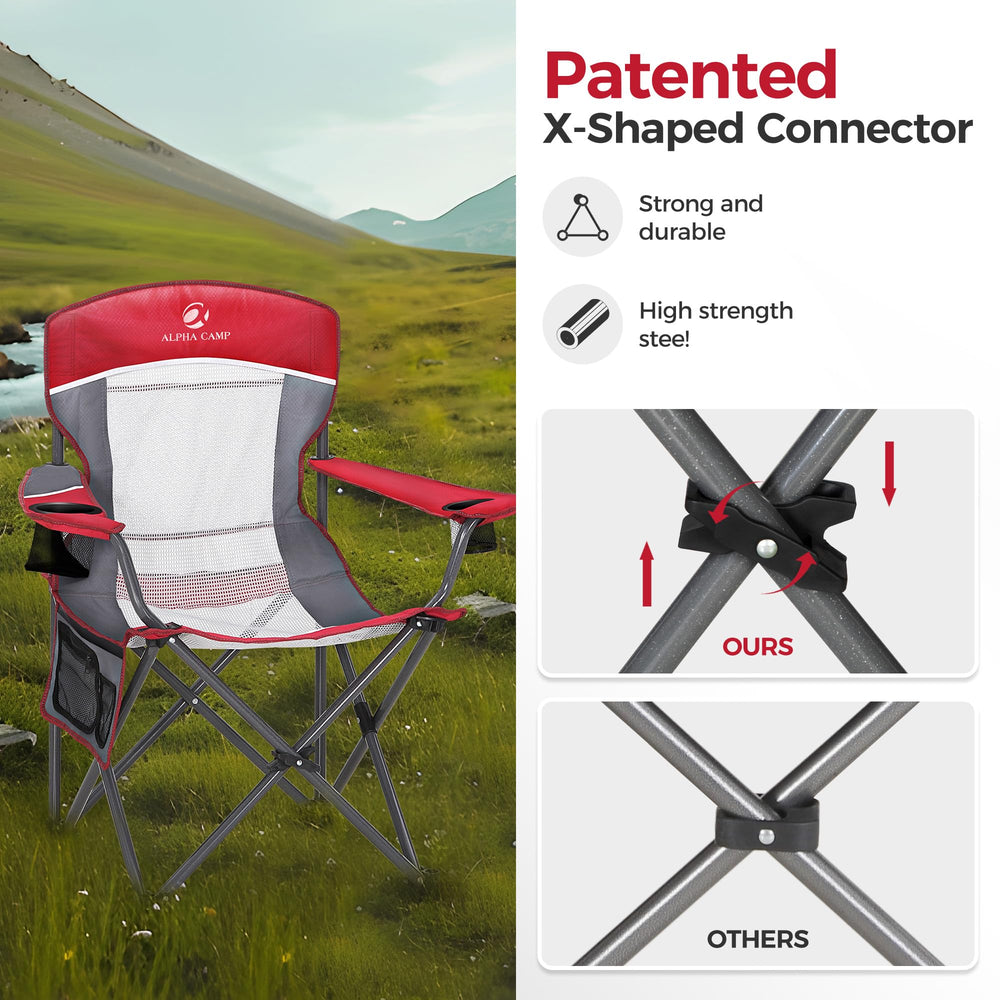 ALPHA CAMP chair with two cup holders and side pocket for essentials