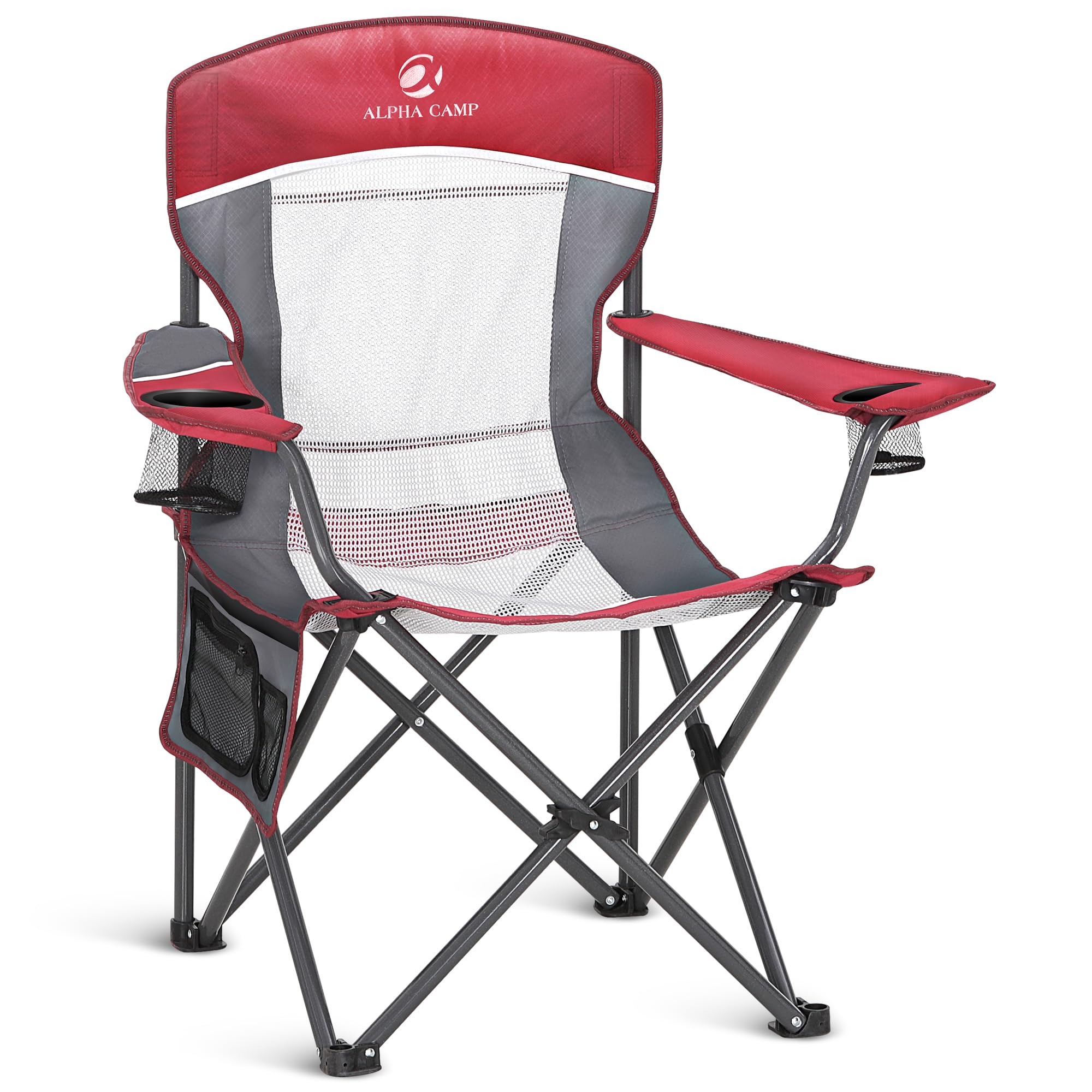 ALPHA CAMP oversized mesh back camping chair folded for easy transport and storage