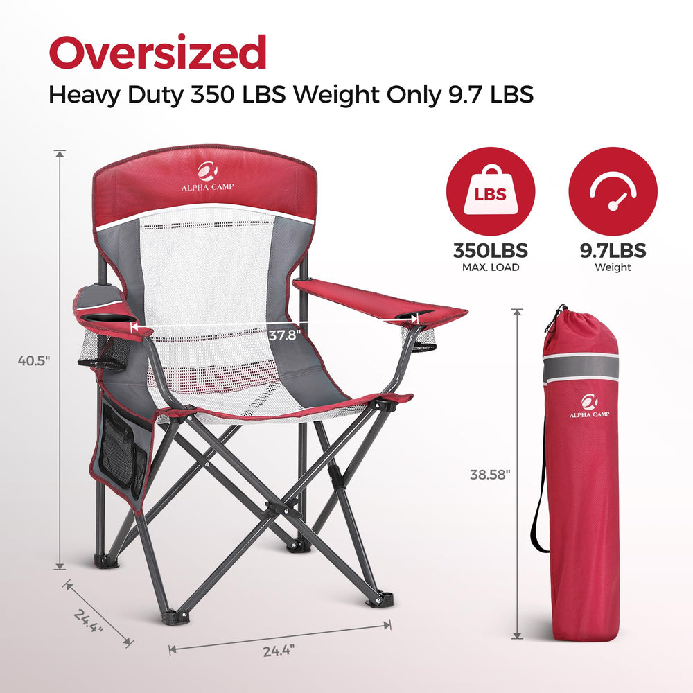 ALPHA CAMP chair open with breathable mesh back for hot days at the campsite
