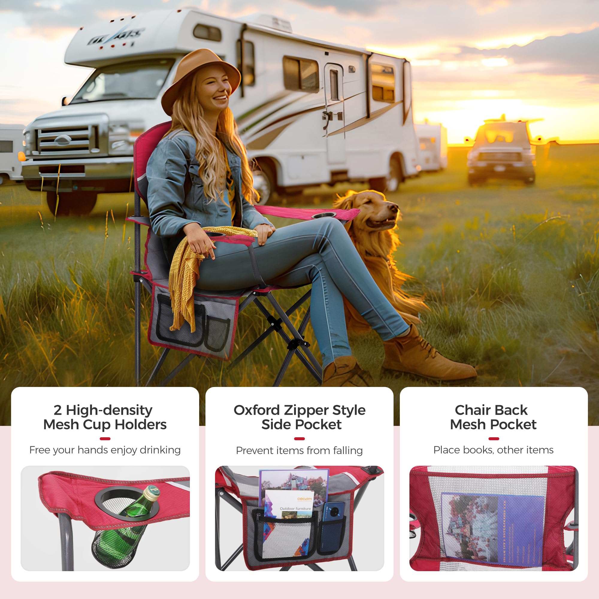 ALPHA CAMP chair in use outdoors for camping, concerts, or picnics