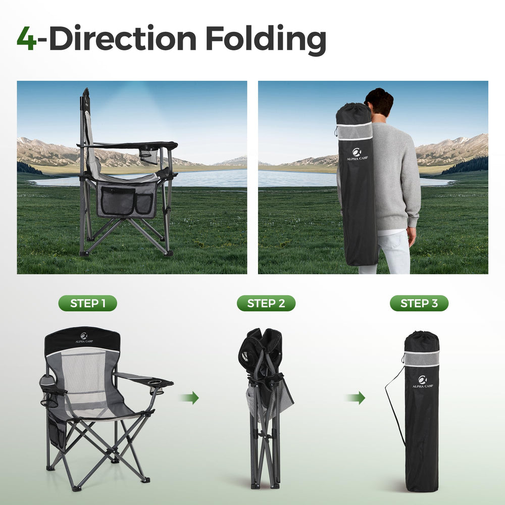 ALPHA CAMP oversized mesh back chair carry bag aids easy portability.