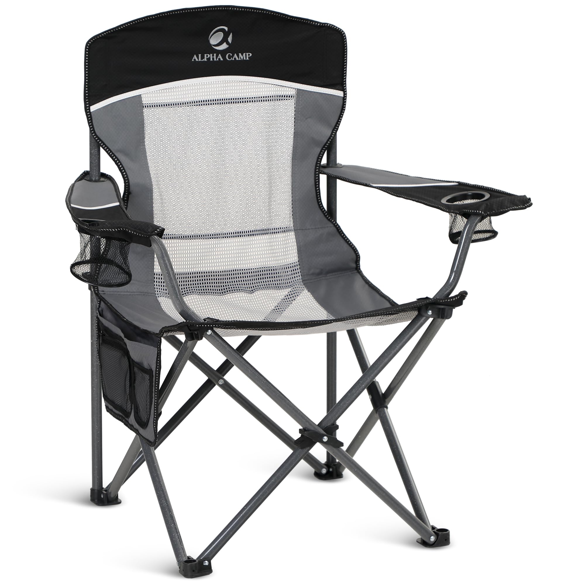 ALPHA CAMP oversized mesh back chair front view showing roomy seating for outdoor comfort.