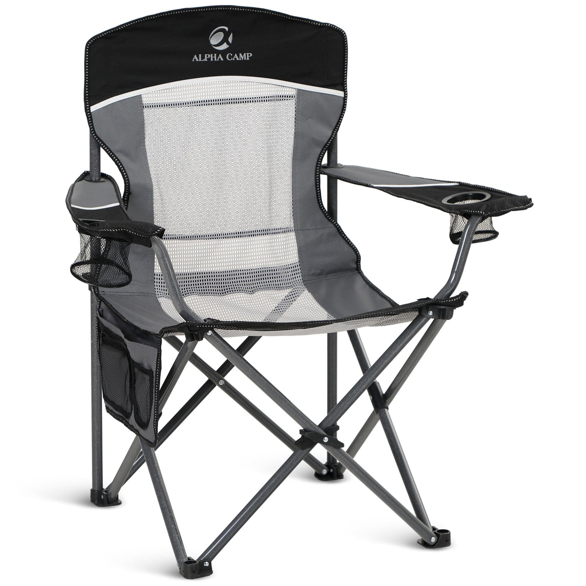 ALPHA CAMP oversized mesh back chair front view showing roomy seating for outdoor comfort.