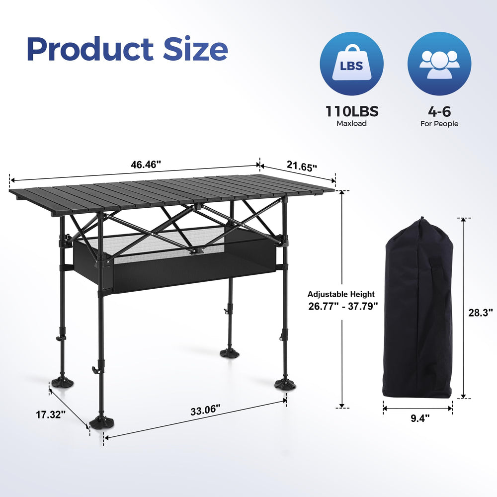 ALPHA CAMP portable camping table height adjustment supports sitting or standing setups