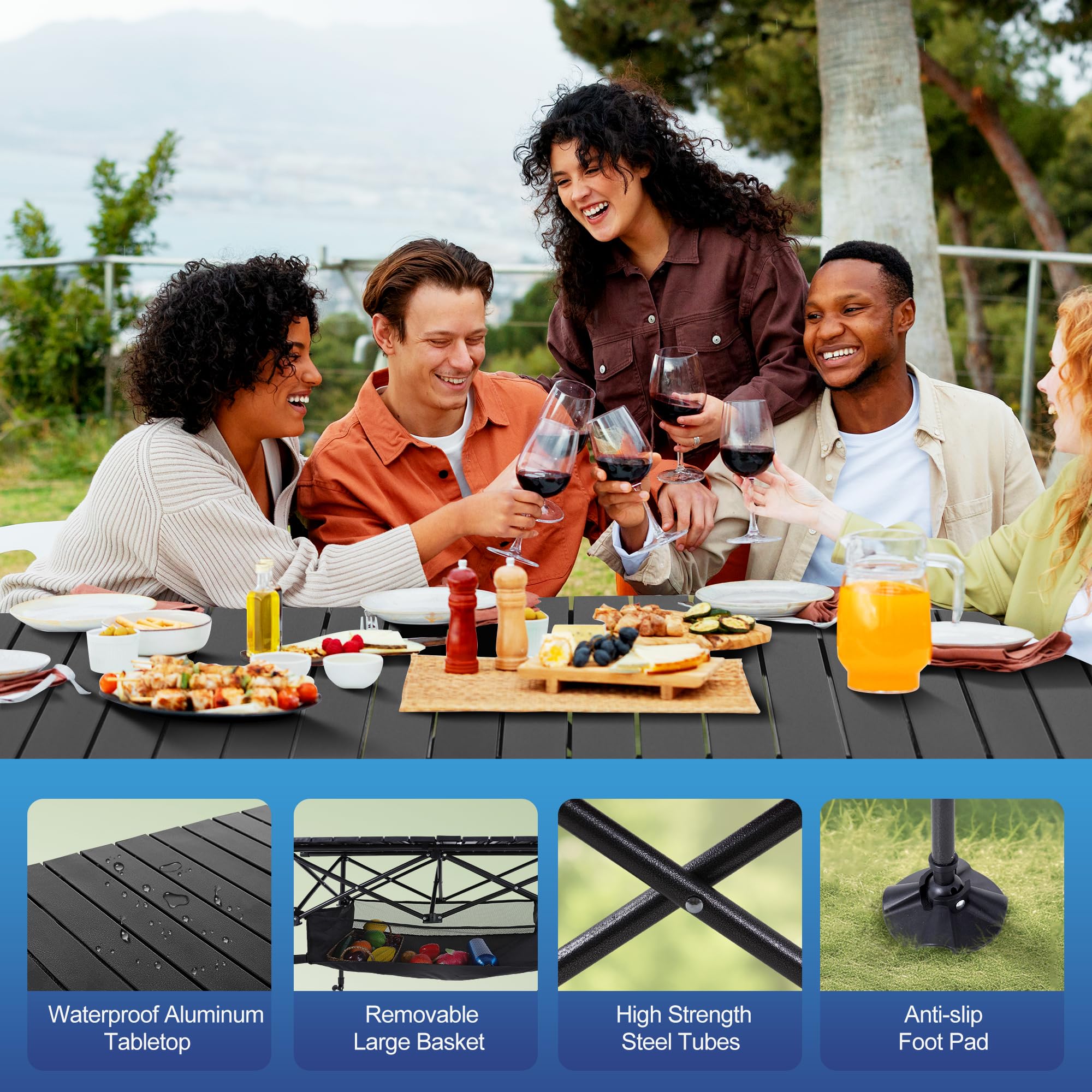 ALPHA CAMP portable camping table waterproof aluminum maintains clean surfaces after adventures