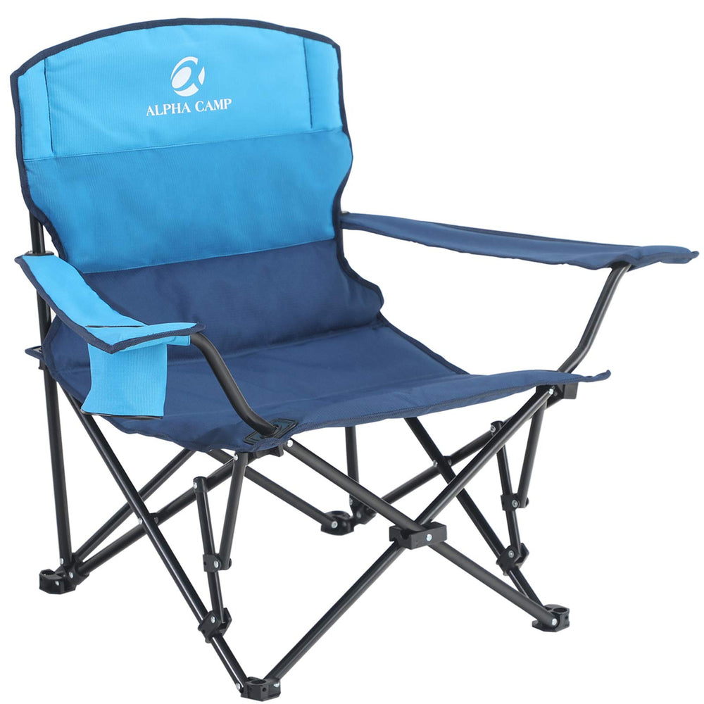 ALPHA CAMP quad folding chair front view; sturdy frame supports up to 300 lbs.
