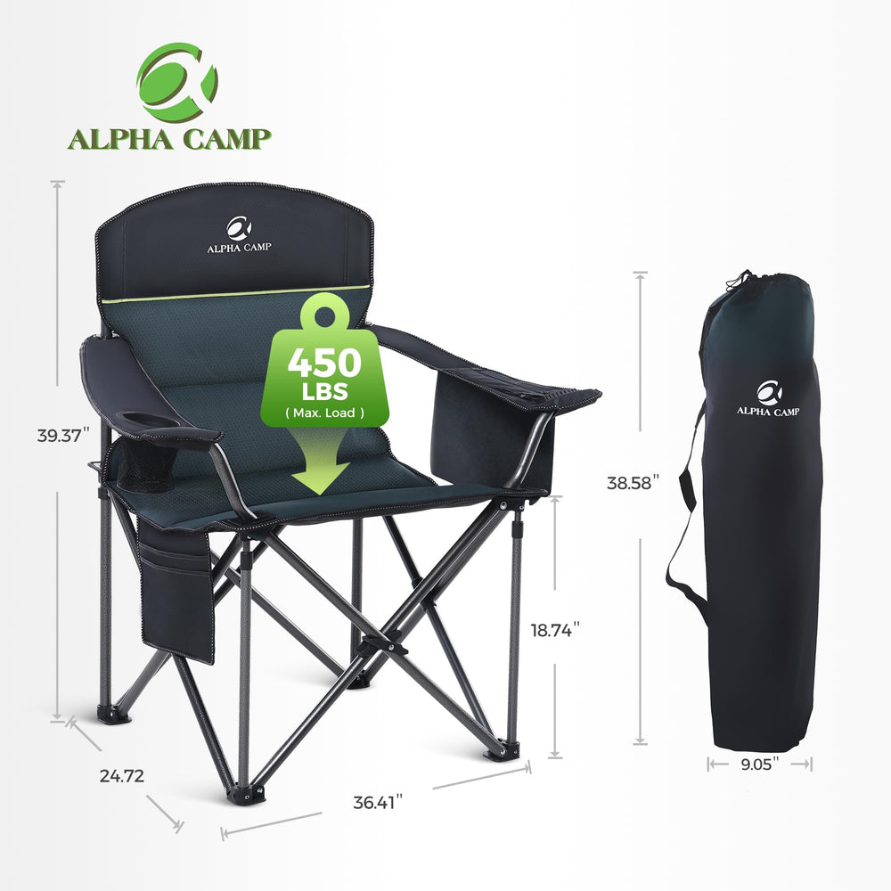 ALPHA CAMP sturdy steel-frame chair supports up to 450 lbs
