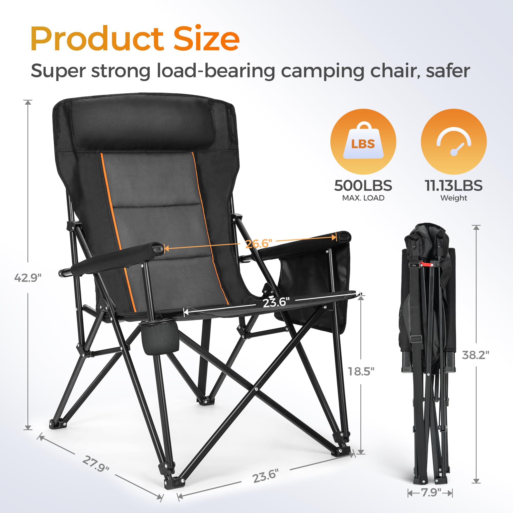 ALPHA CAMP XL camping chair with headrest provides ergonomic support during long outdoor sessions.